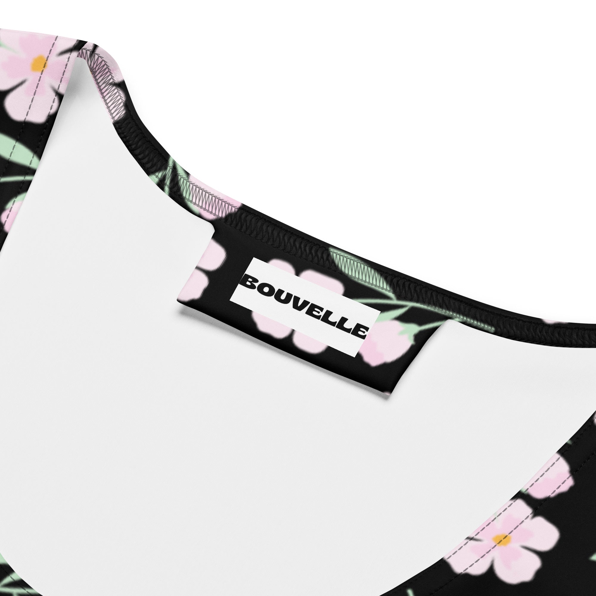 Women's Black Floral Buttery Soft Crop Top- Quick-Drying UPF 50+ Stretch Top