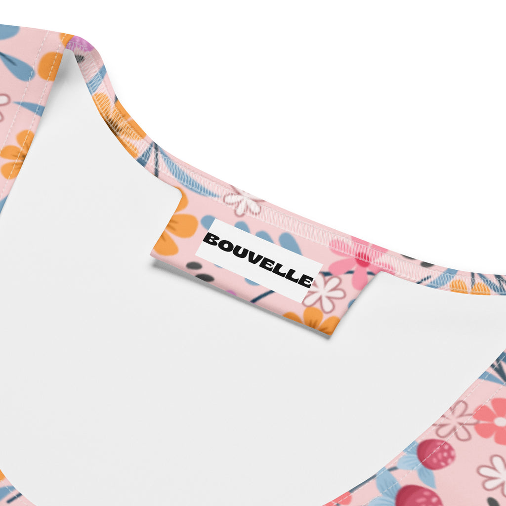 Women's Pink Floral Garden Buttery Soft Crop Top- Quick-Drying UPF 50+ Stretch Top