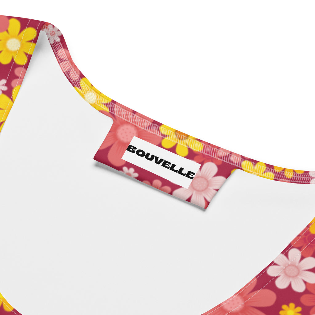 Women's Red Floral Garden Buttery Soft Crop Top- Quick-Drying UPF 50+ Stretch Top