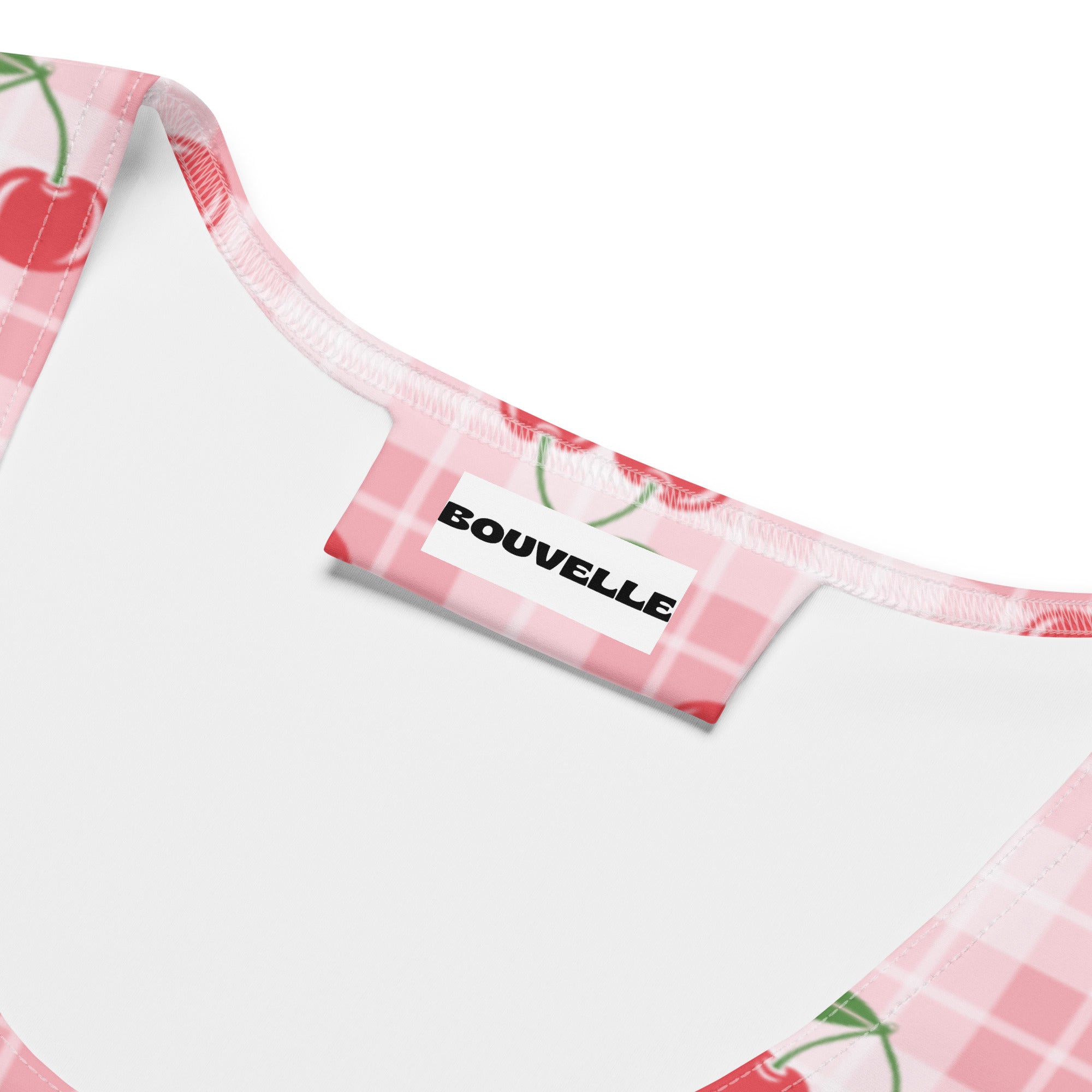 Women's Pink Gingham Cherry Buttery Soft Crop Top- Quick-Drying UPF 50+ Stretch Top