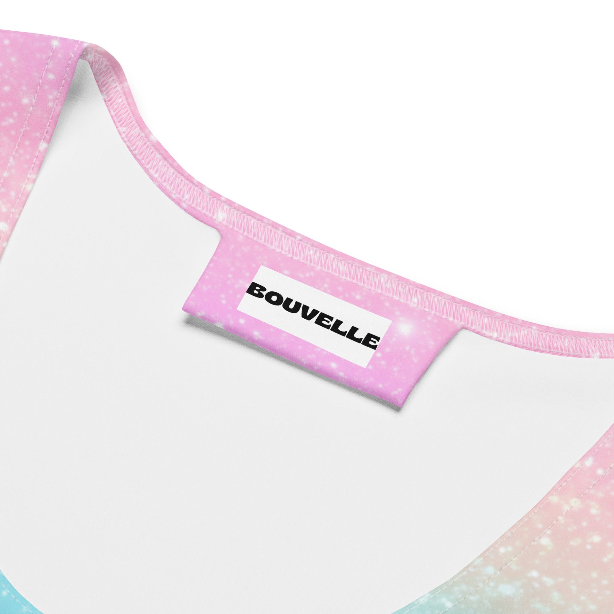Women's Faux Sparkle Effect Rainbow Buttery Soft Crop Top- Quick-Drying UPF 50+ Stretch Top