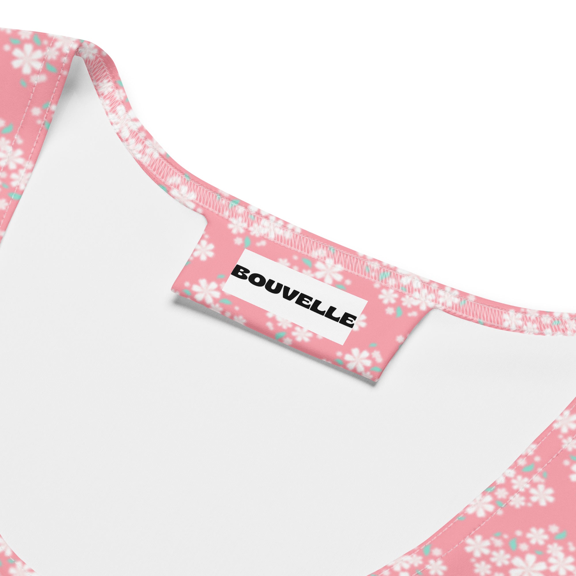 Women's Pink Floral Tile Buttery Soft Crop Top- Quick-Drying UPF 50+ Stretch Top