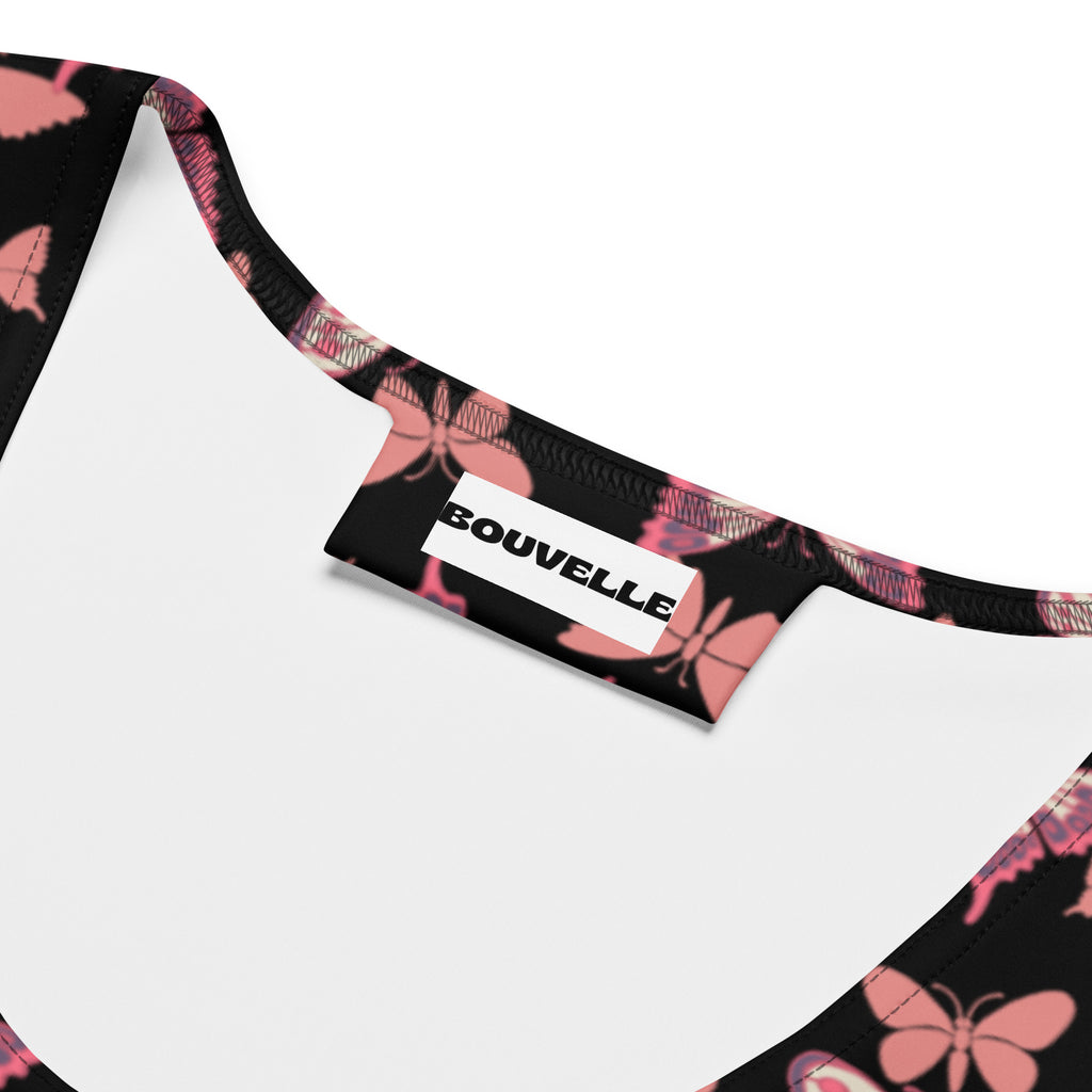 Women's Pink Butterflies Buttery Soft Crop Top- Quick-Drying UPF 50+ Stretch Top
