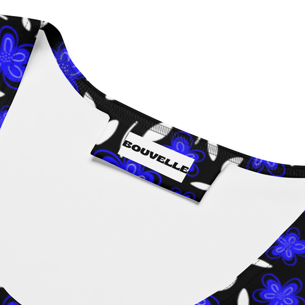 Women's Blue Floral Buttery Soft Crop Top- Quick-Drying UPF 50+ Stretch Top