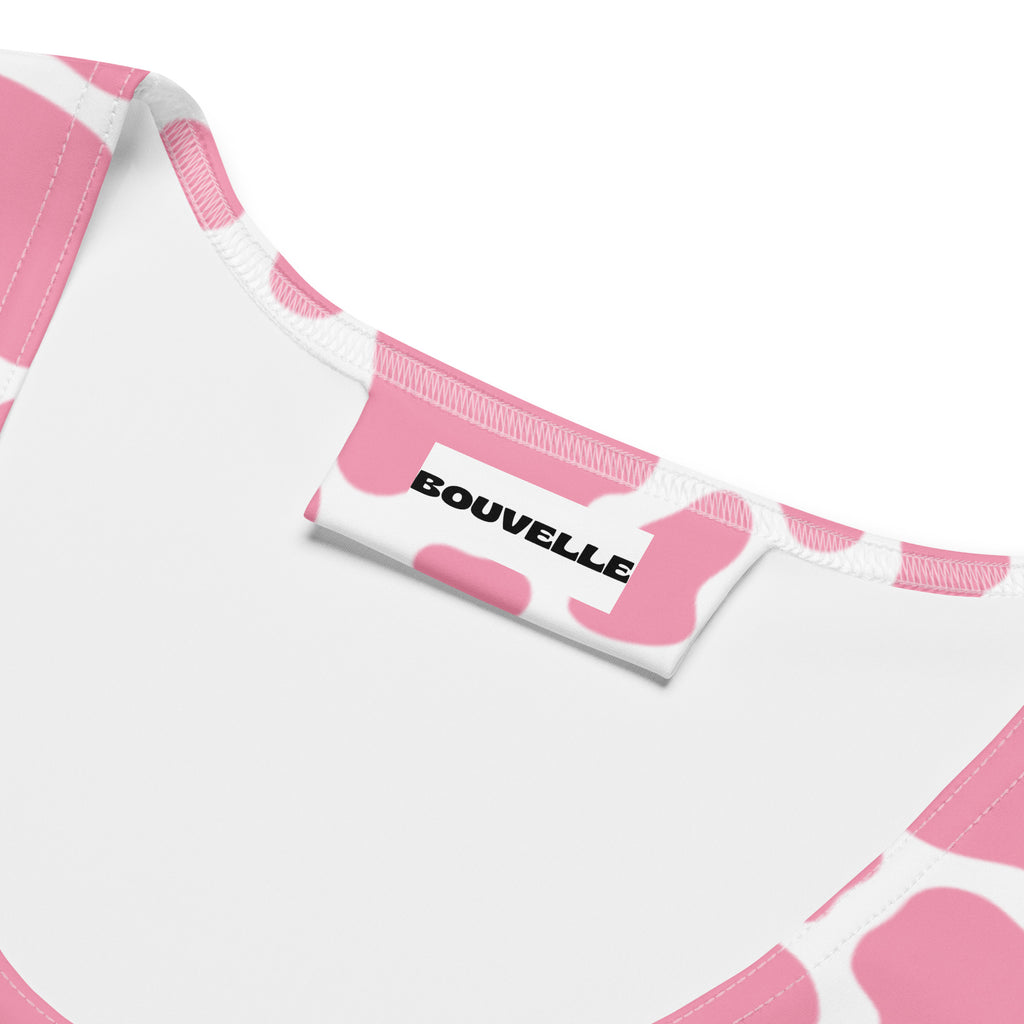 Women's Pink Cow Print Buttery Soft Crop Top- Quick-Drying UPF 50+ Stretch Top