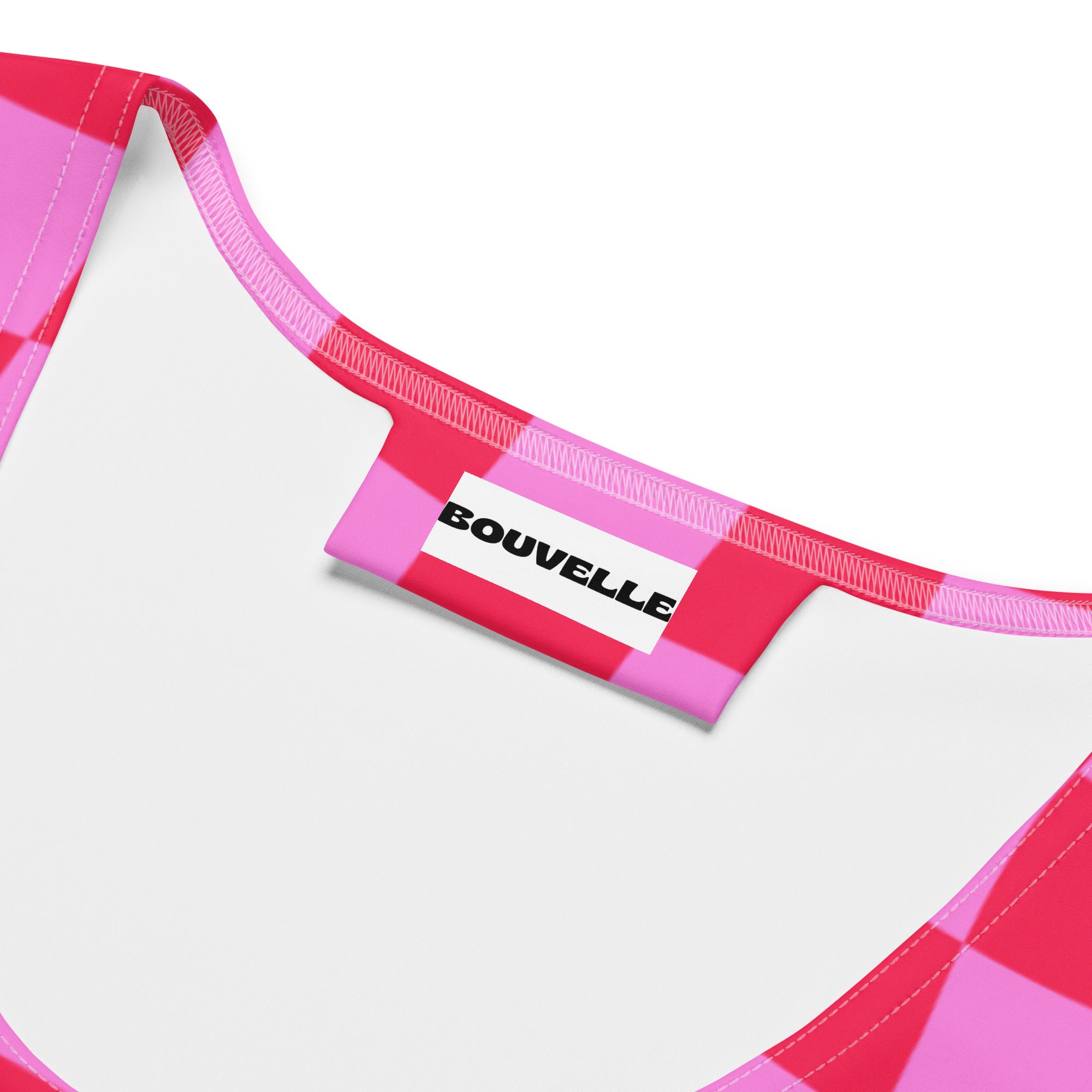 Women's Pink Wavy Checkerboard Buttery Soft Crop Top- Quick-Drying UPF 50+ Stretch Top