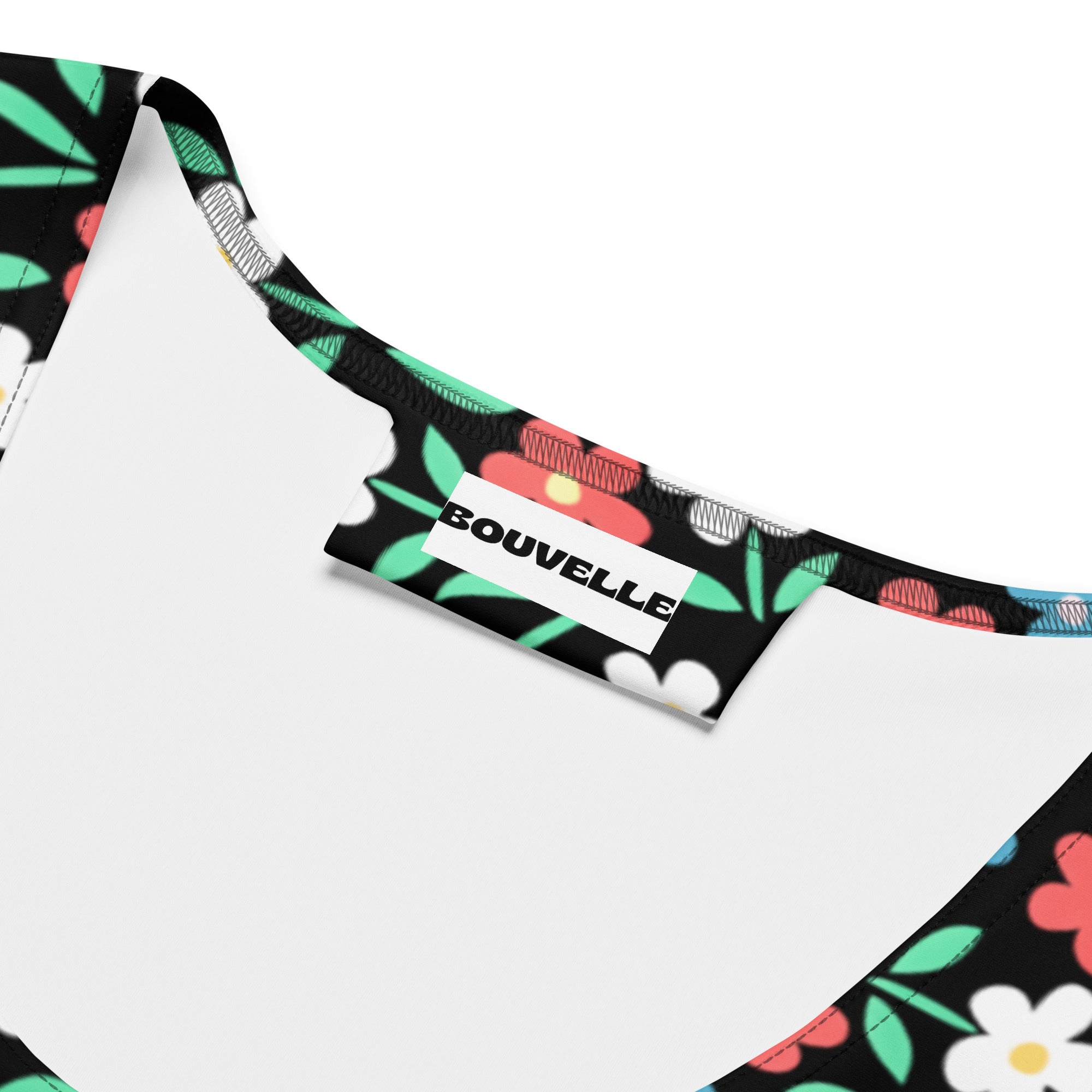 Women's Black Colorful Floral Buttery Soft Crop Top- Quick-Drying UPF 50+ Stretch Top