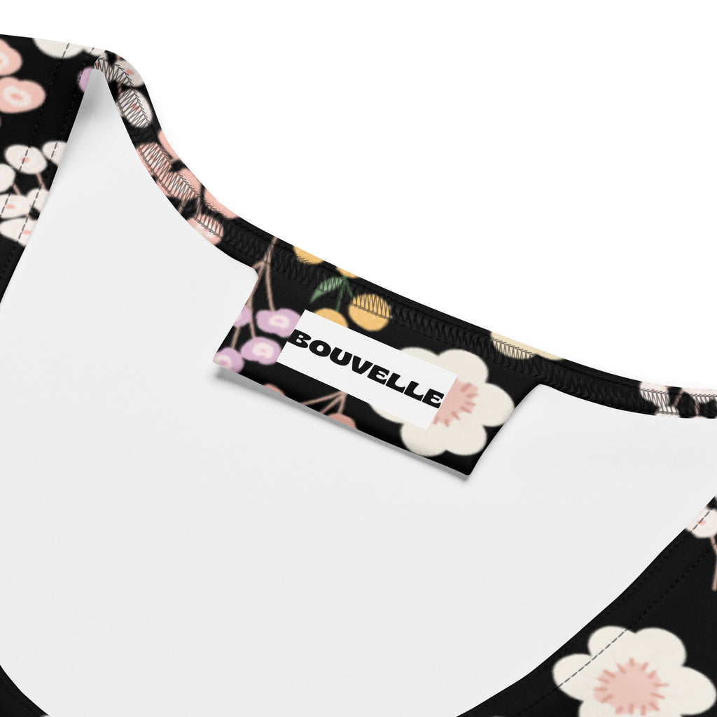 Women's Black Blush Floral Buttery Soft Crop Top- Quick-Drying UPF 50+ Stretch Top