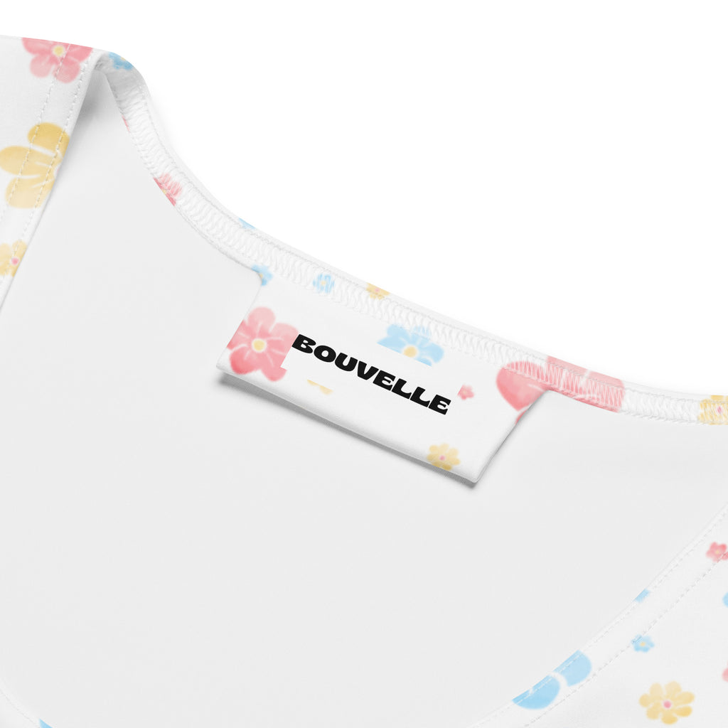 Women's White Pastel Floral Buttery Soft Crop Top- Quick-Drying UPF 50+ Stretch Top