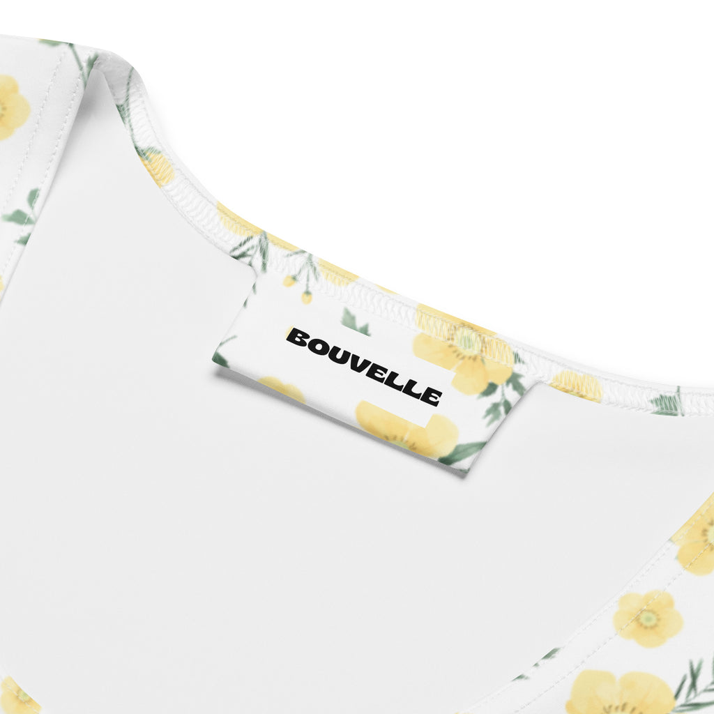 Women's Yellow Wildflower Buttery Soft Crop Top- Quick-Drying UPF 50+ Stretch Top