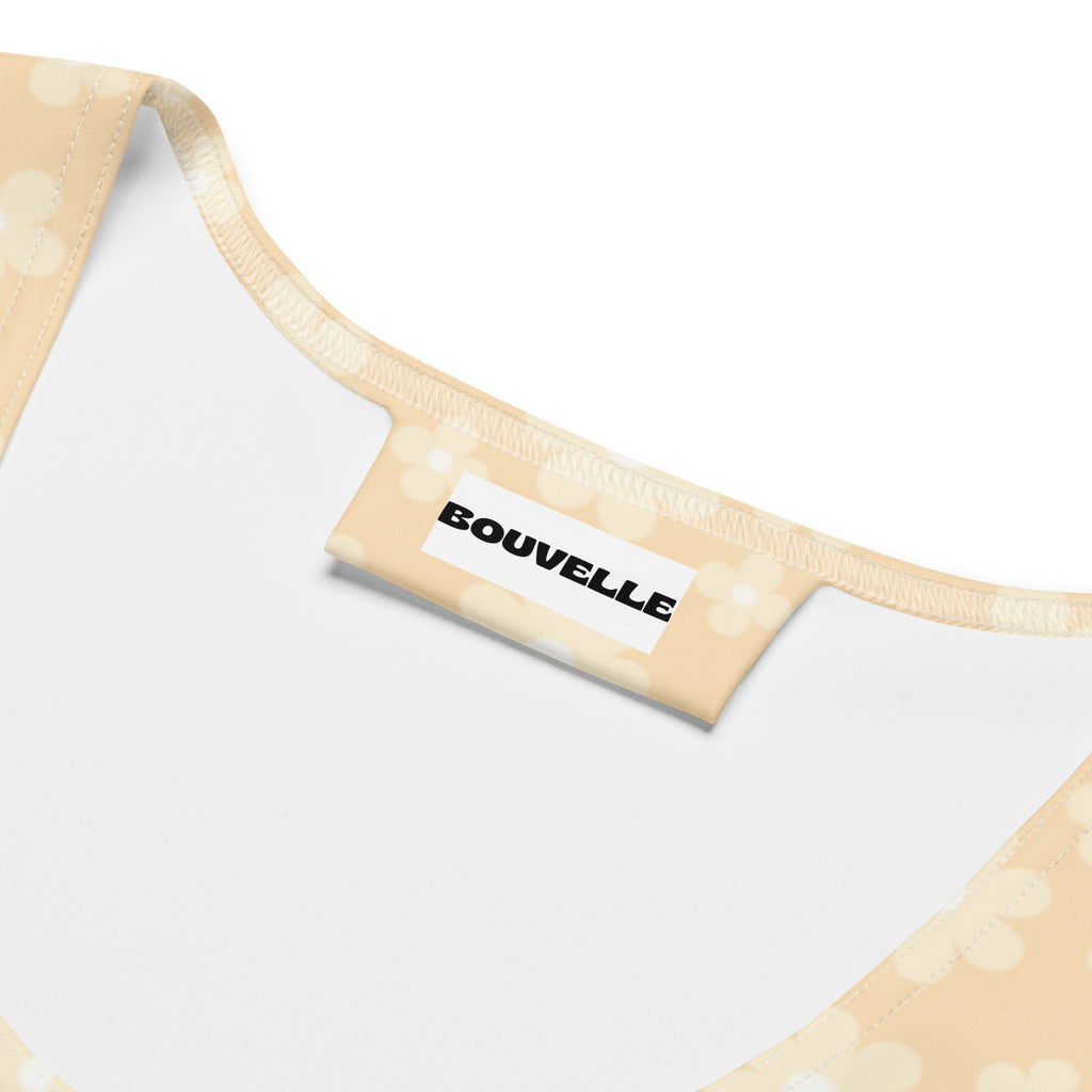Women's Beige Daisy Buttery Soft Crop Top- Quick-Drying UPF 50+ Stretch Top