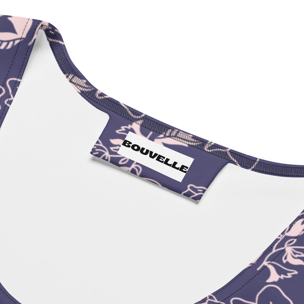 Women's Navy Purple Floral Buttery Soft Crop Top- Quick-Drying UPF 50+ Stretch Top