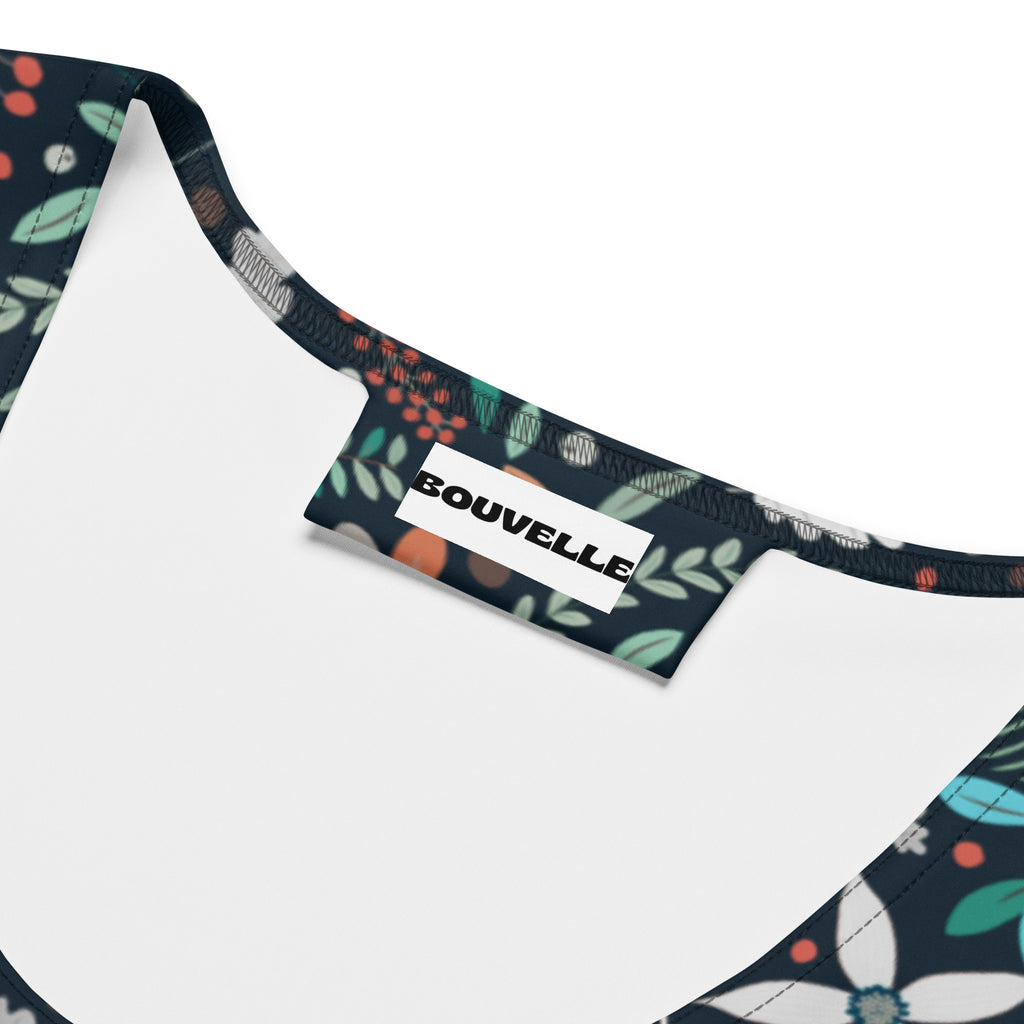 Women's Dark Botanical Floral Buttery Soft Crop Top- Quick-Drying UPF 50+ Stretch Top