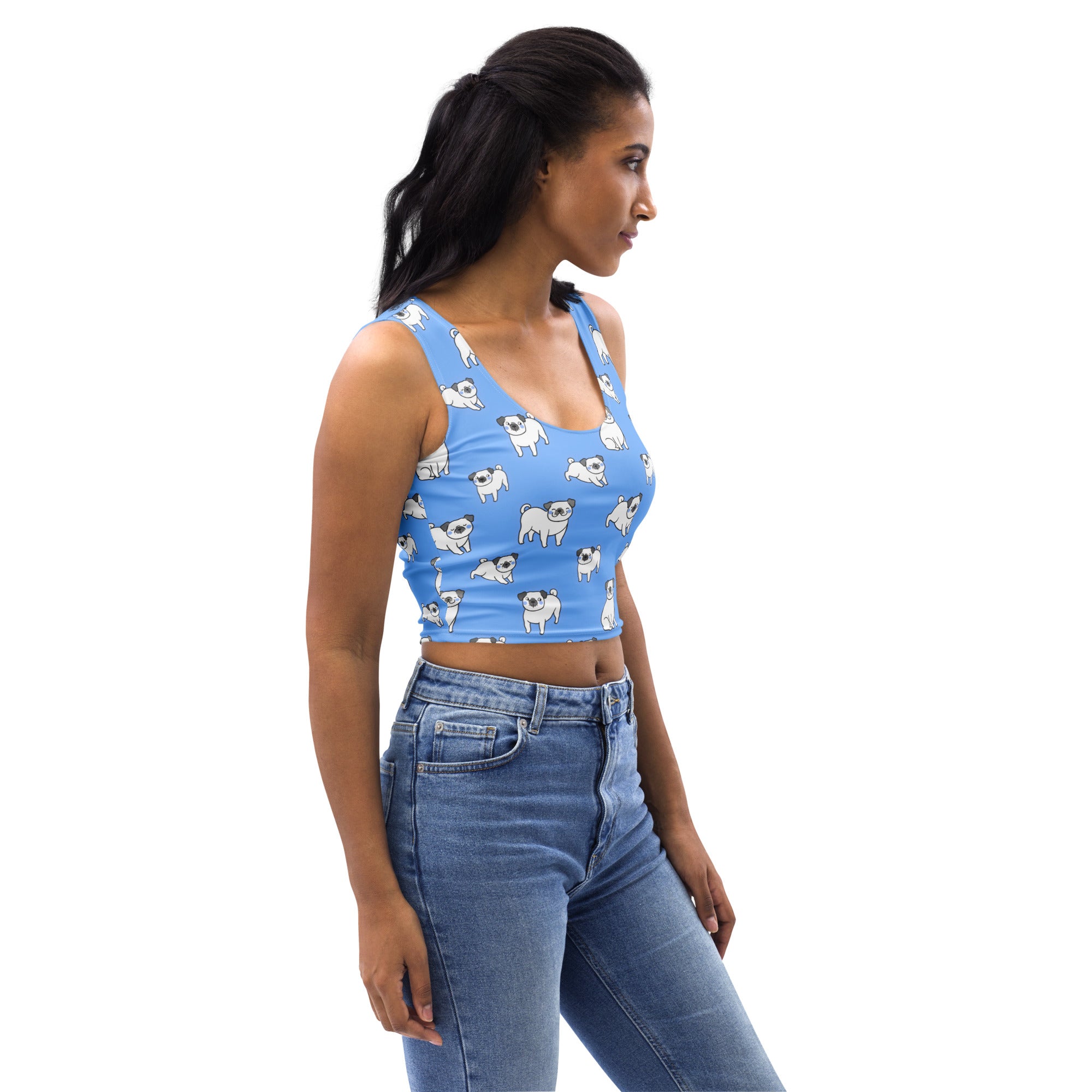 Women's Blue Pug Buttery Soft Crop Top