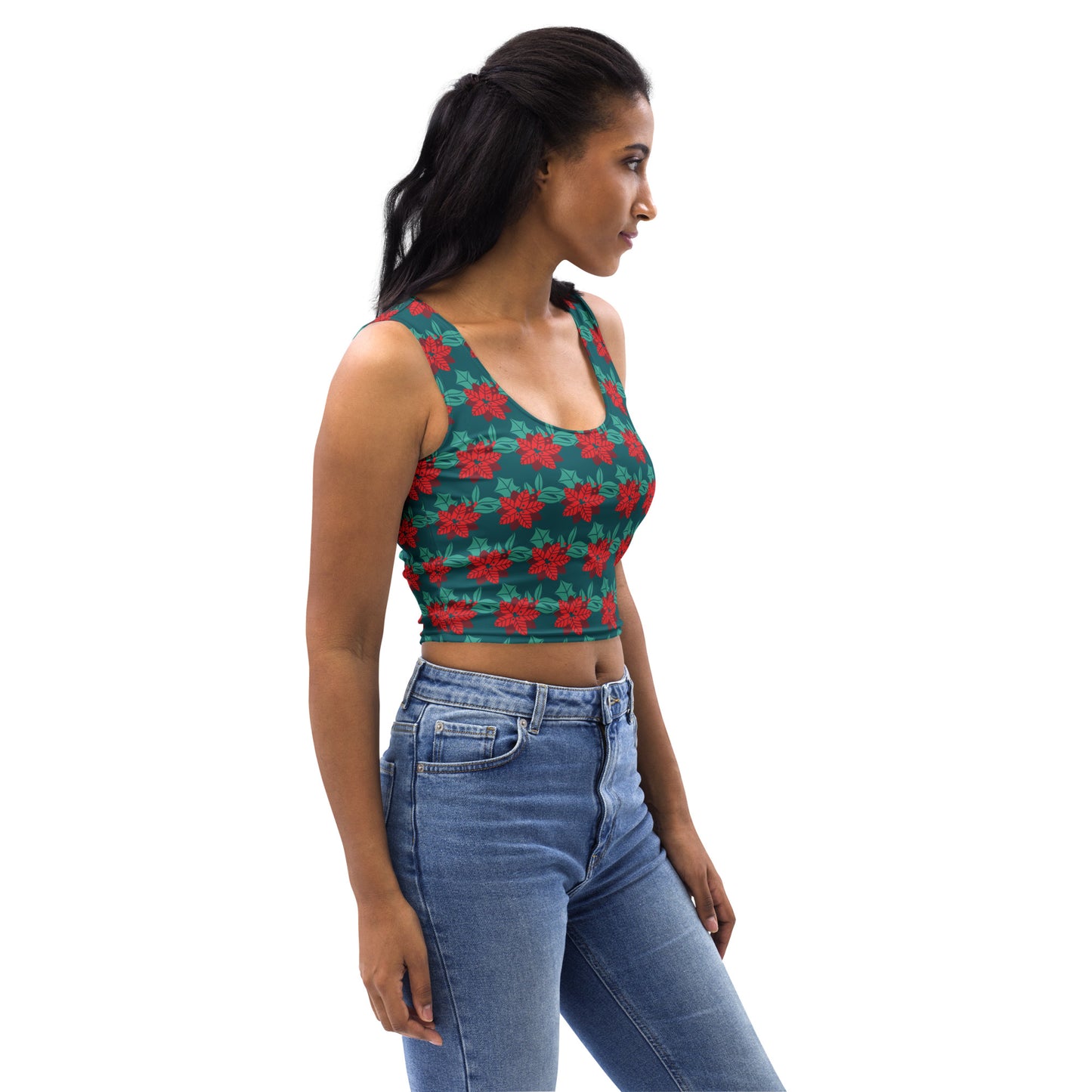Women's Poinsettia Flower Christmas Buttery Soft Crop Top