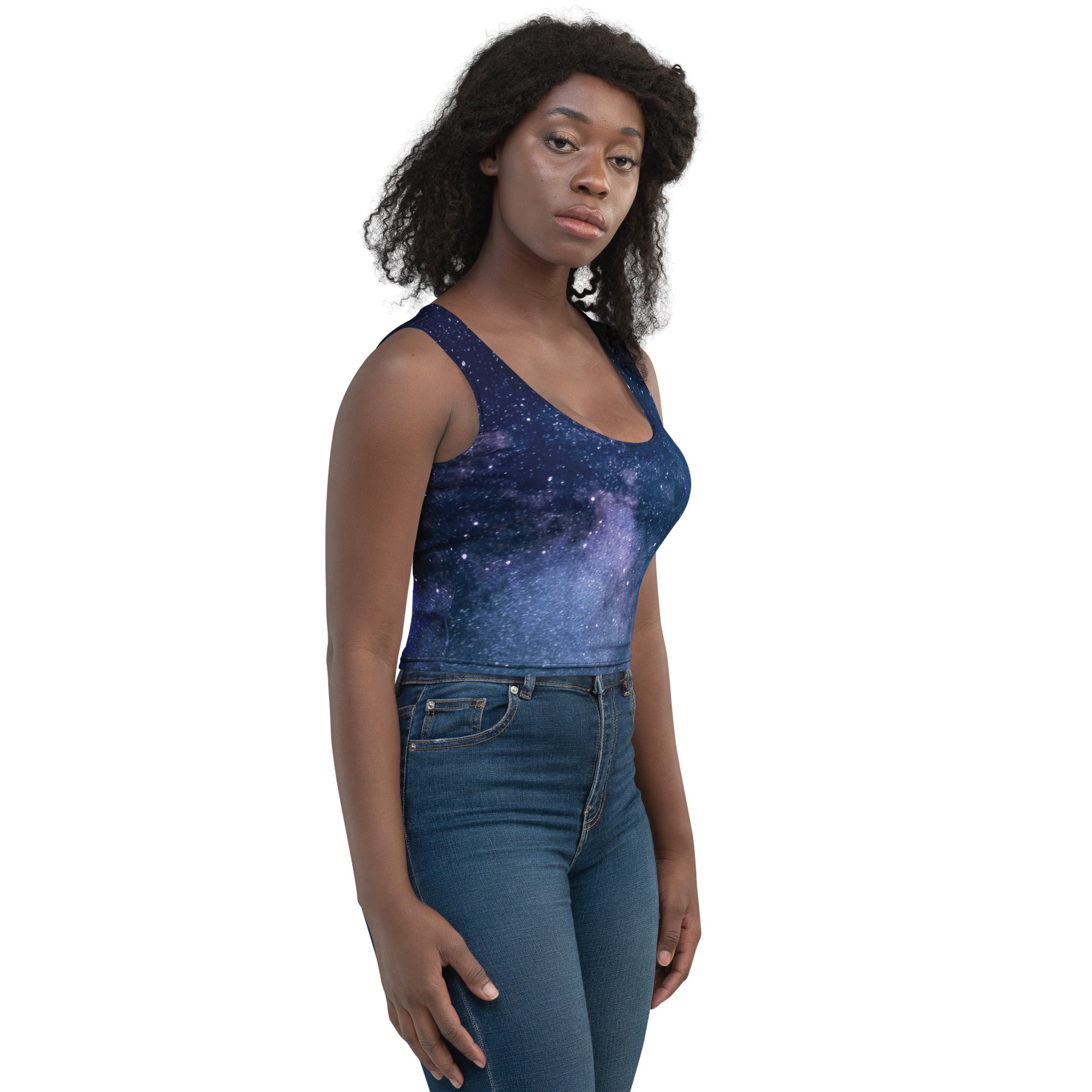 Women's Realistic Galaxy Buttery Soft Crop Top- Quick-Drying UPF 50+ Stretch Top