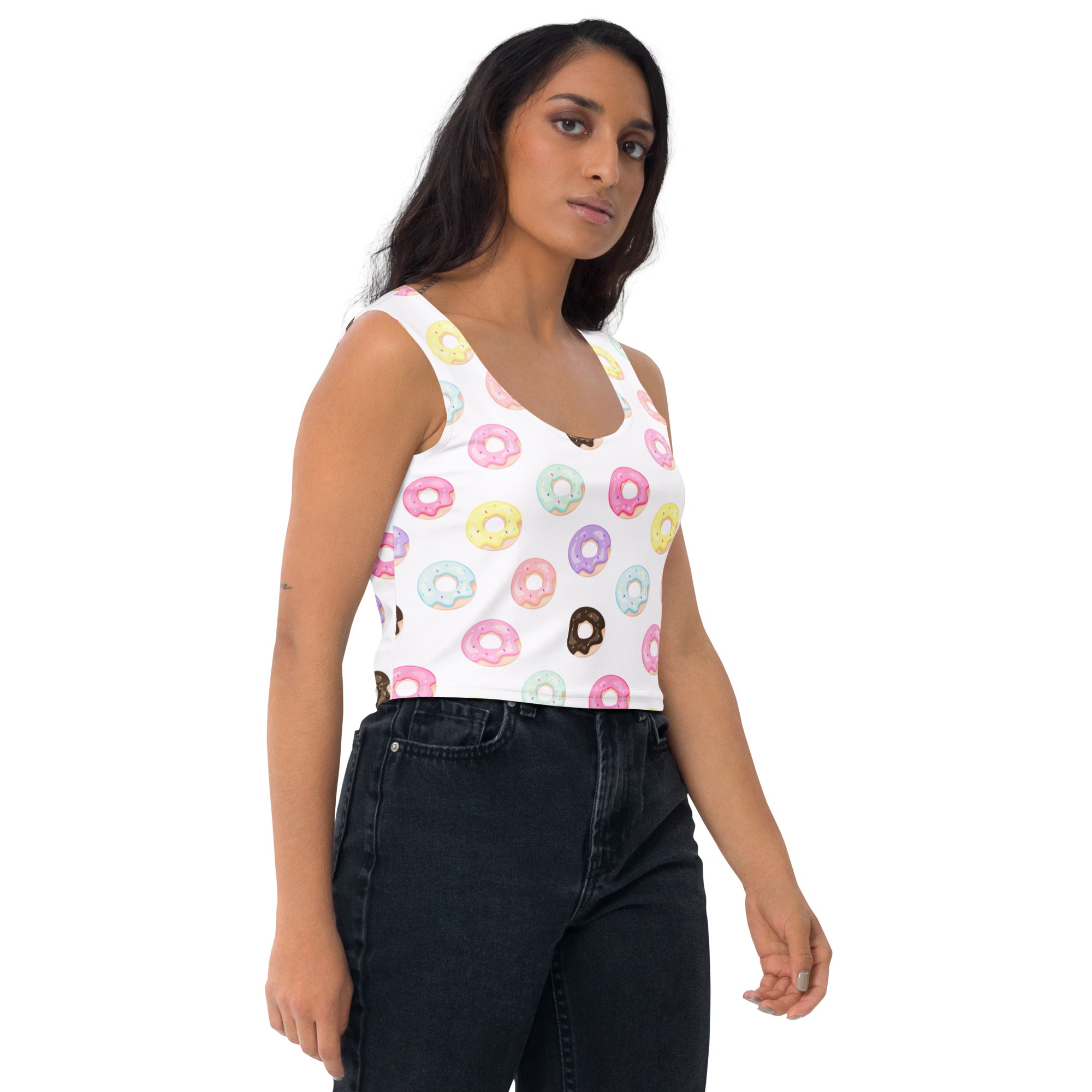 Women's Colorful Donuts Buttery Soft Crop Top- Quick-Drying UPF 50+ Stretch Top