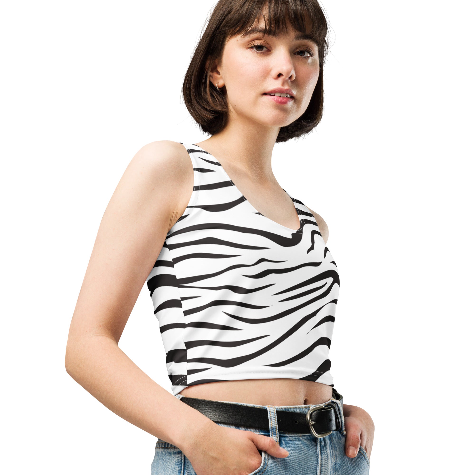 Women's Zebra Print Buttery Soft Crop Top- Quick-Drying UPF 50+ Stretch Top