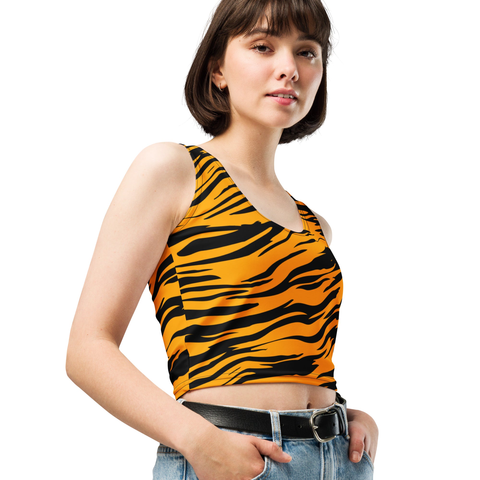 Women's Tiger Print Buttery Soft Crop Top- Quick-Drying UPF 50+ Stretch Top