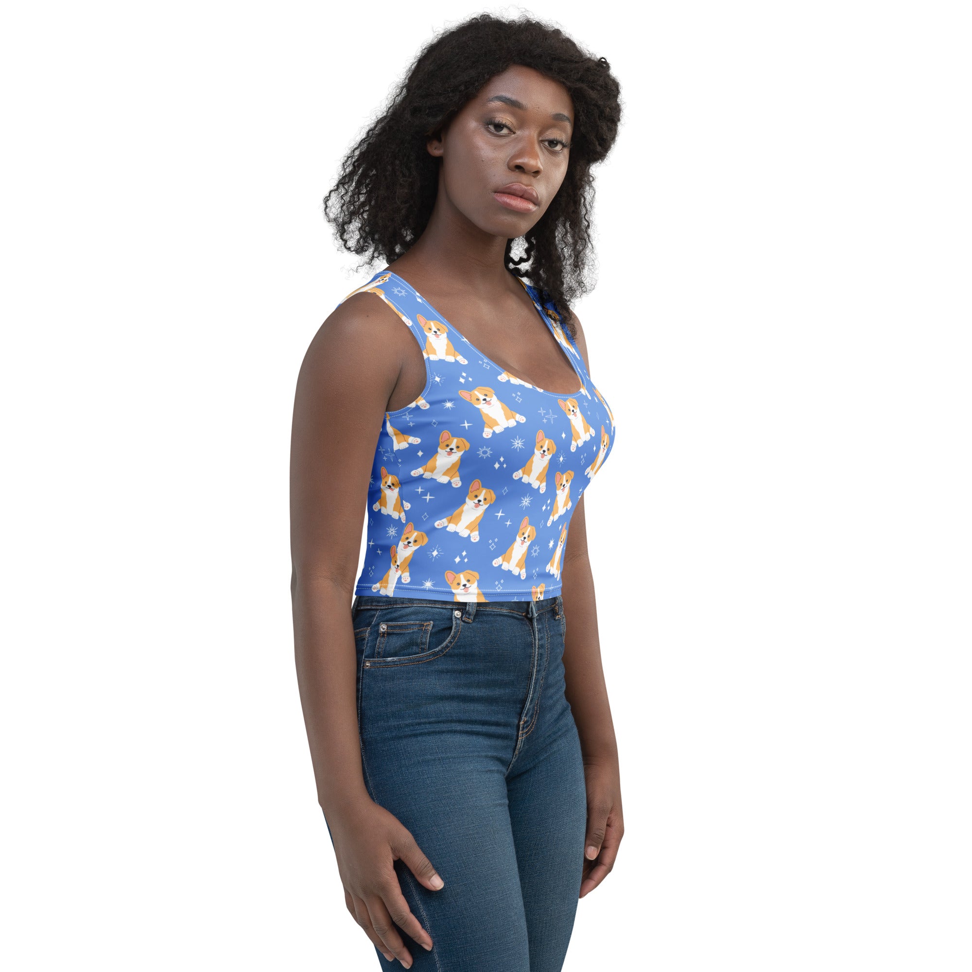 Women's Blue Corgi Dog Buttery Soft Crop Top- Quick-Drying UPF 50+ Stretch Top