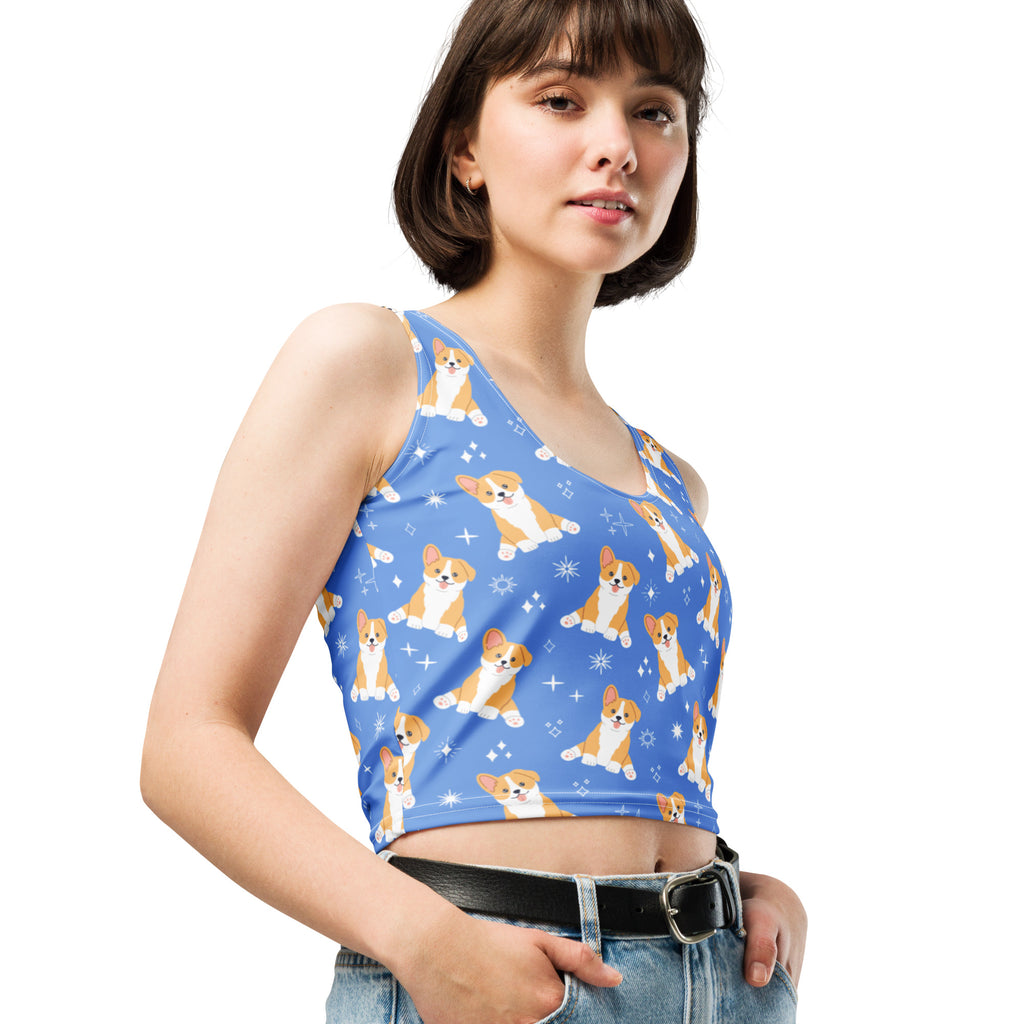 Women's Blue Corgi Dog Buttery Soft Crop Top- Quick-Drying UPF 50+ Stretch Top