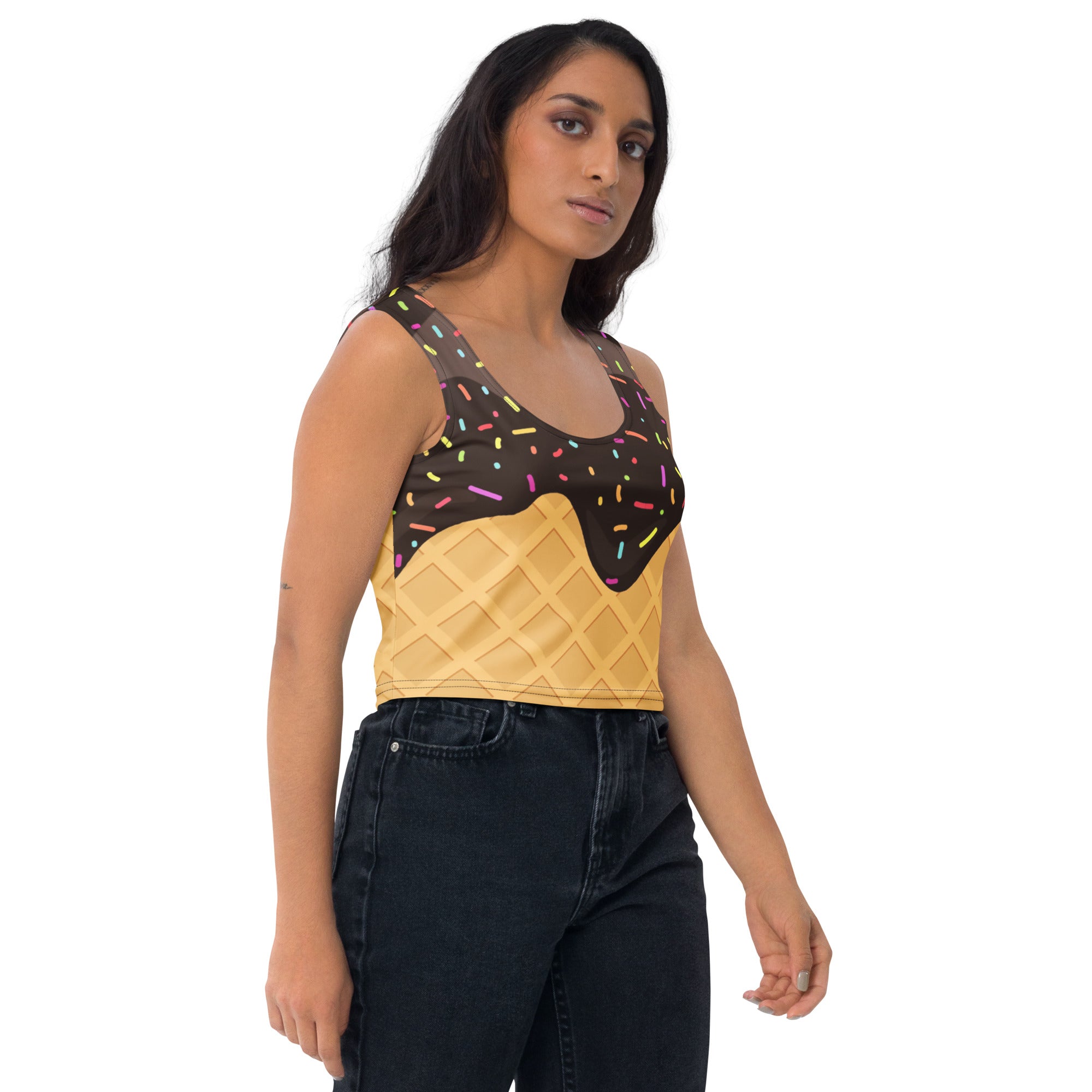 Women's Chocolate Ice Cream Cone Buttery Soft Crop Top- Quick-Drying UPF 50+ Stretch Top