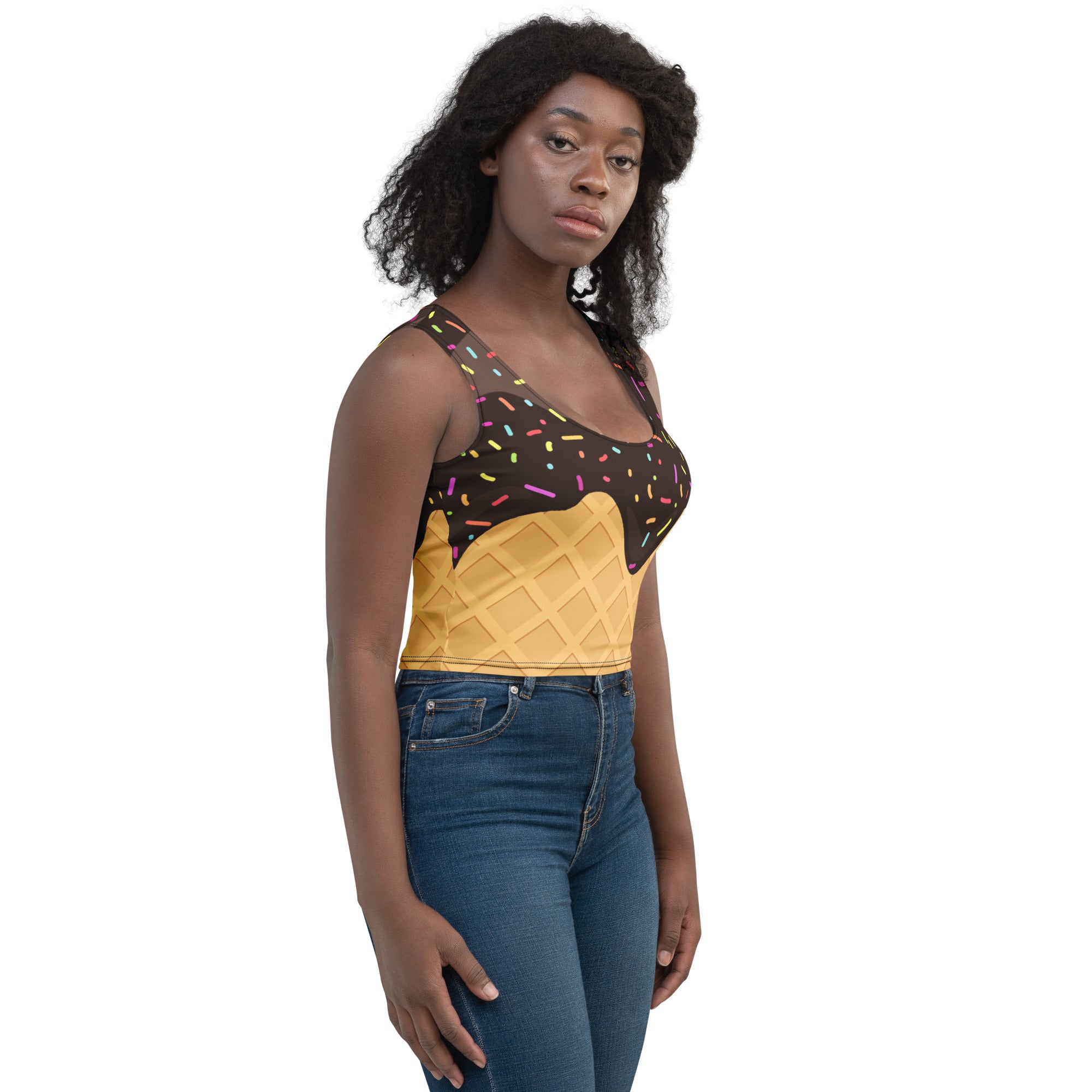 Women's Chocolate Ice Cream Cone Buttery Soft Crop Top- Quick-Drying UPF 50+ Stretch Top