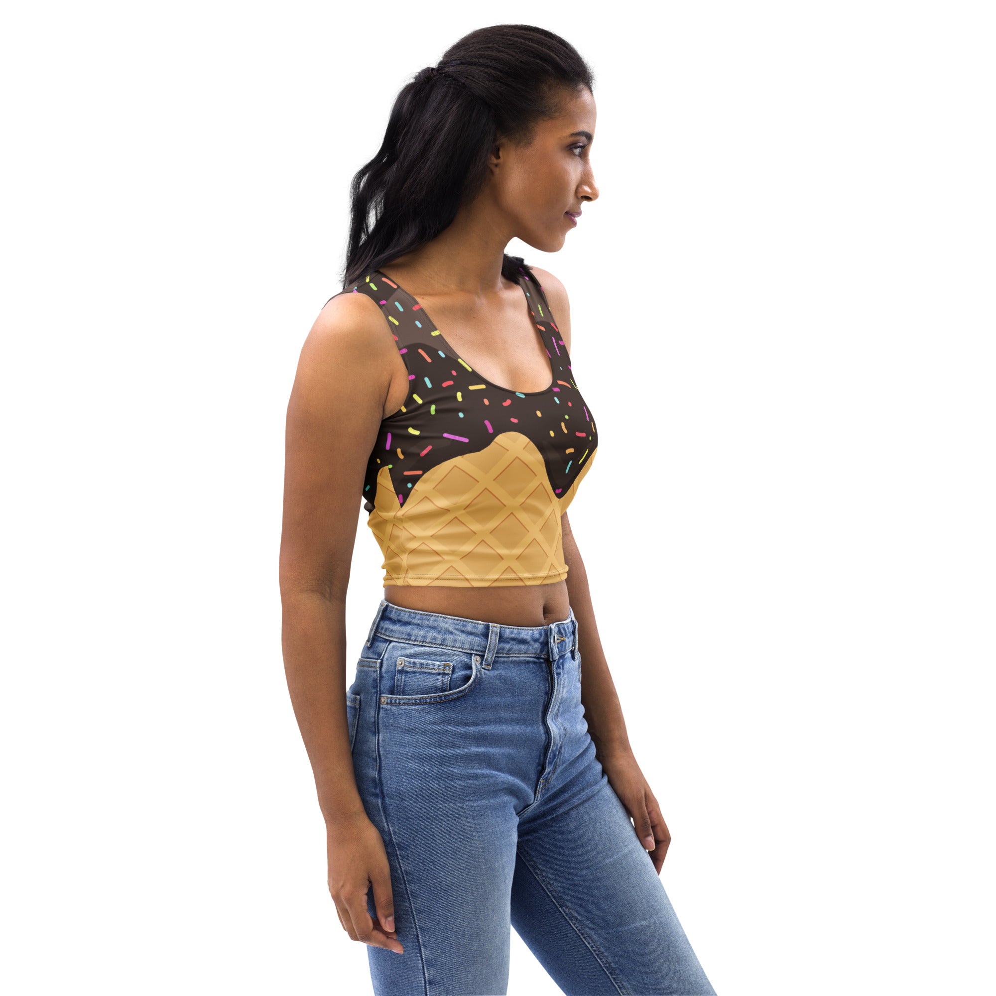 Women's Chocolate Ice Cream Cone Buttery Soft Crop Top- Quick-Drying UPF 50+ Stretch Top