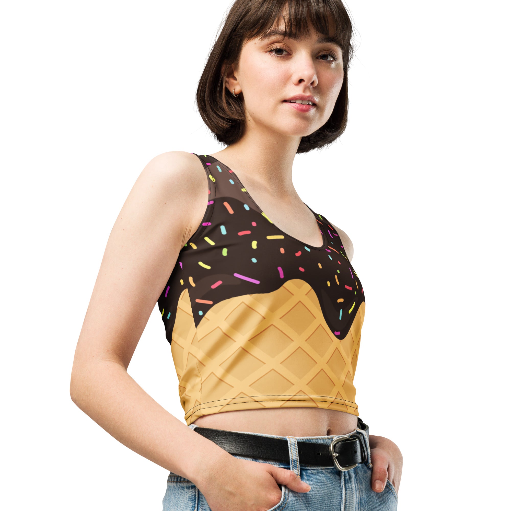Women's Chocolate Ice Cream Cone Buttery Soft Crop Top- Quick-Drying UPF 50+ Stretch Top
