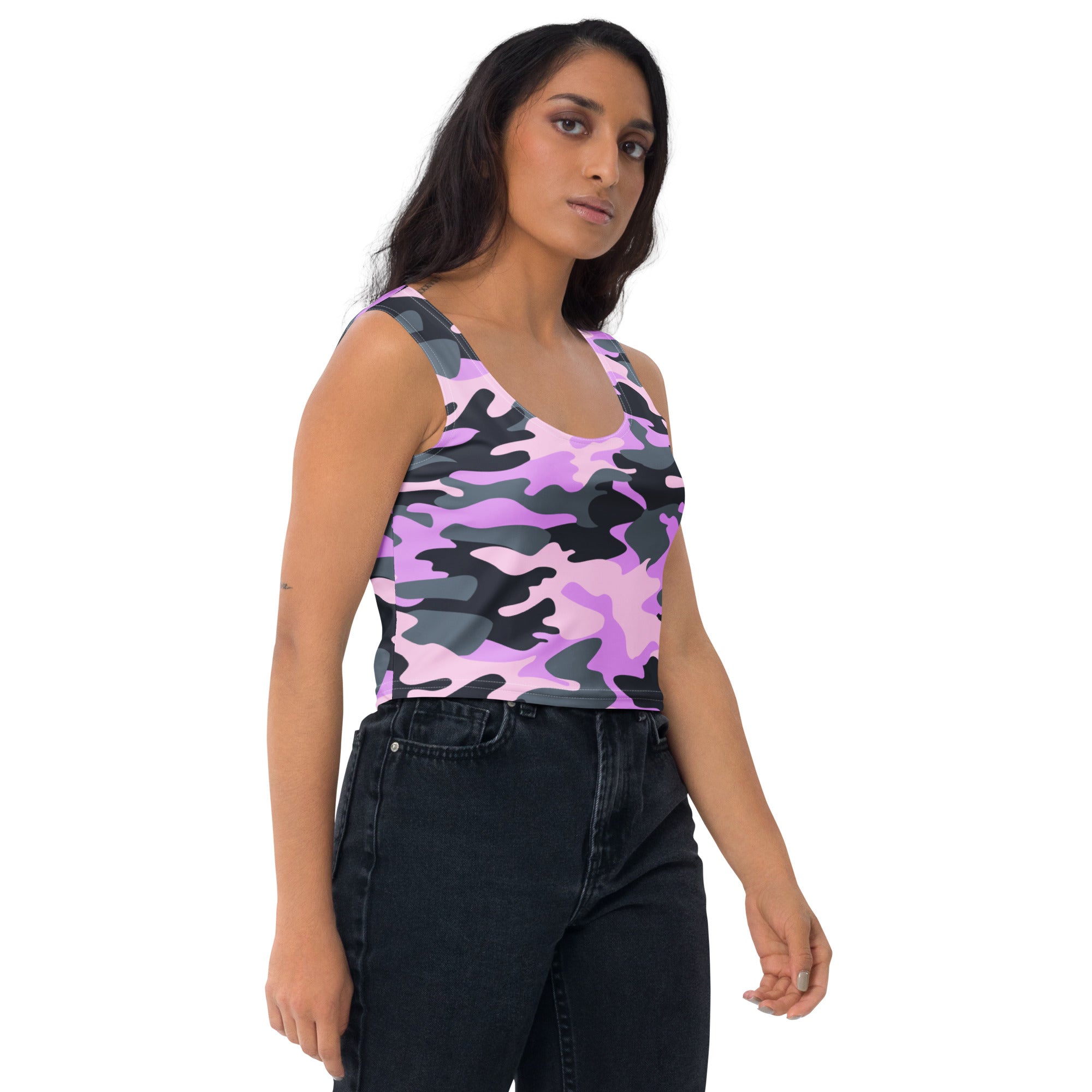 Women's Purple Camouflage Buttery Soft Crop Top- Quick-Drying UPF 50+ Stretch Top