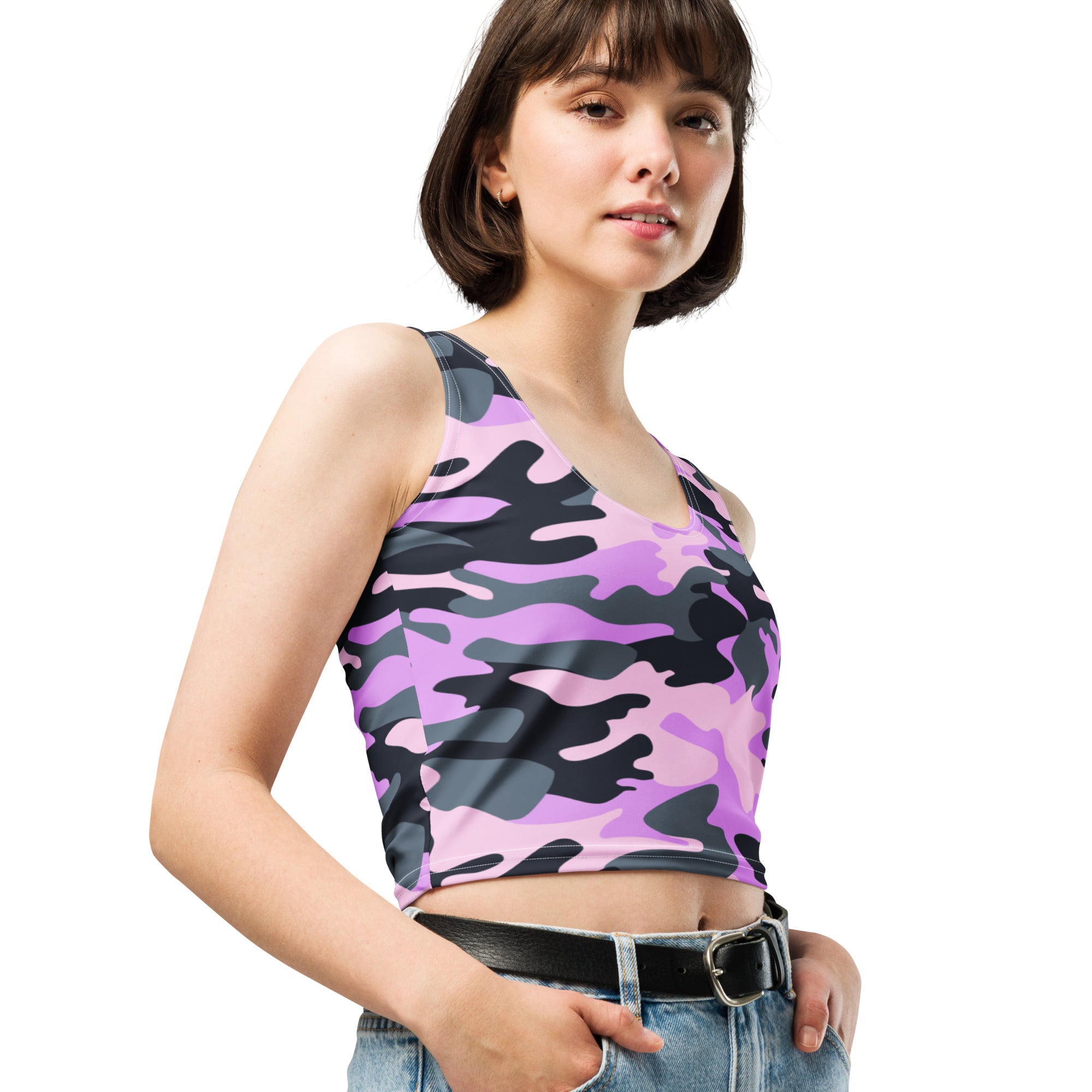 Women's Purple Camouflage Buttery Soft Crop Top- Quick-Drying UPF 50+ Stretch Top