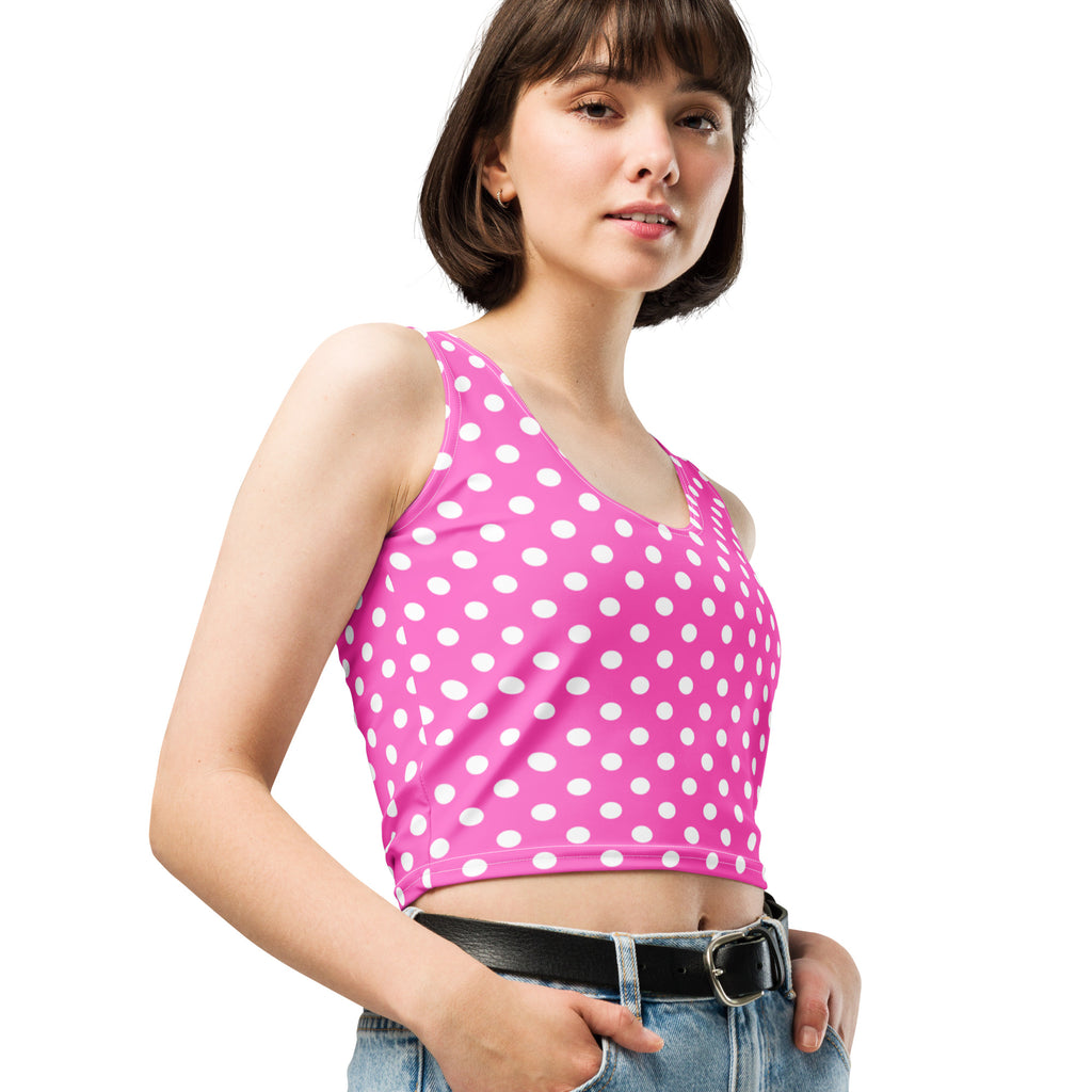 Women's Pink Polka Dot Buttery Soft Crop Top- Quick-Drying UPF 50+ Stretch Top