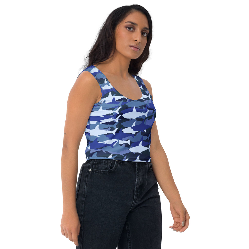 Women's Blue Shark Camouflage Buttery Soft Crop Top- Quick-Drying UPF 50+ Stretch Top