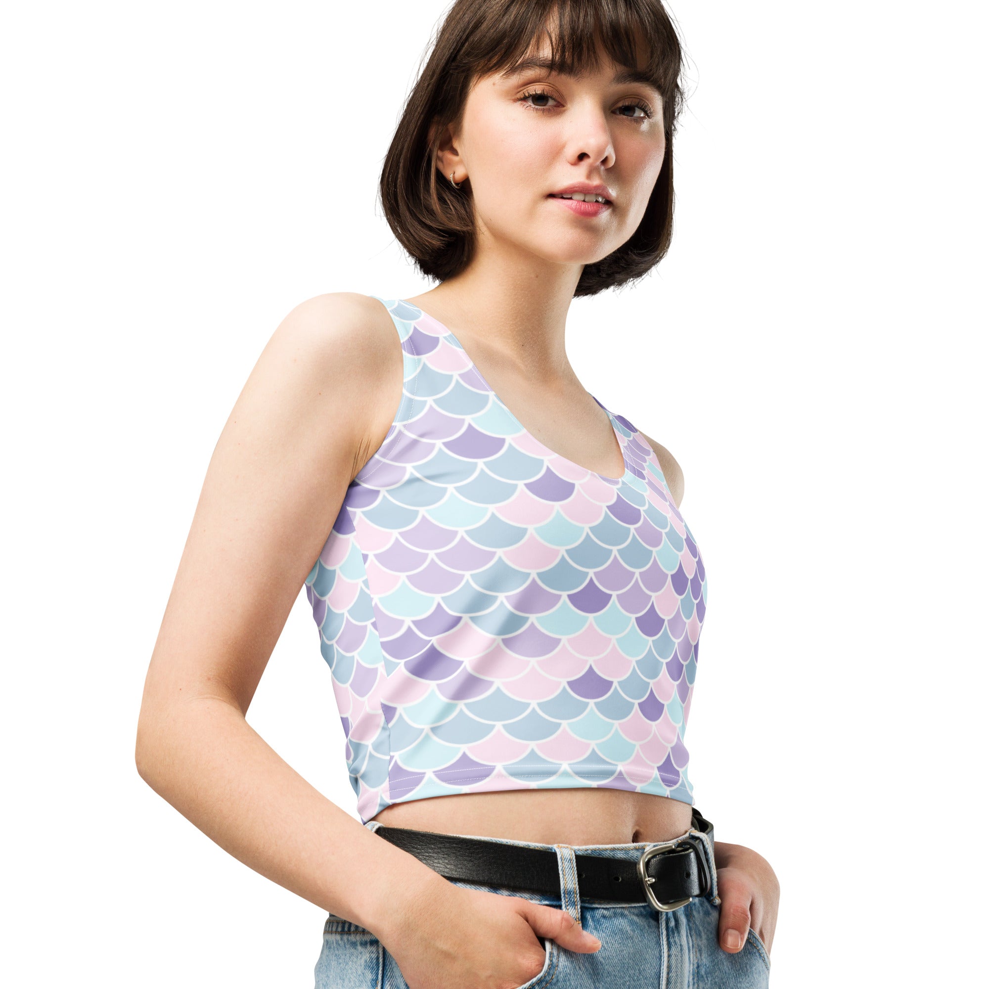 Women's Purple Mermaid Buttery Soft Crop Top- Quick-Drying UPF 50+ Stretch Top