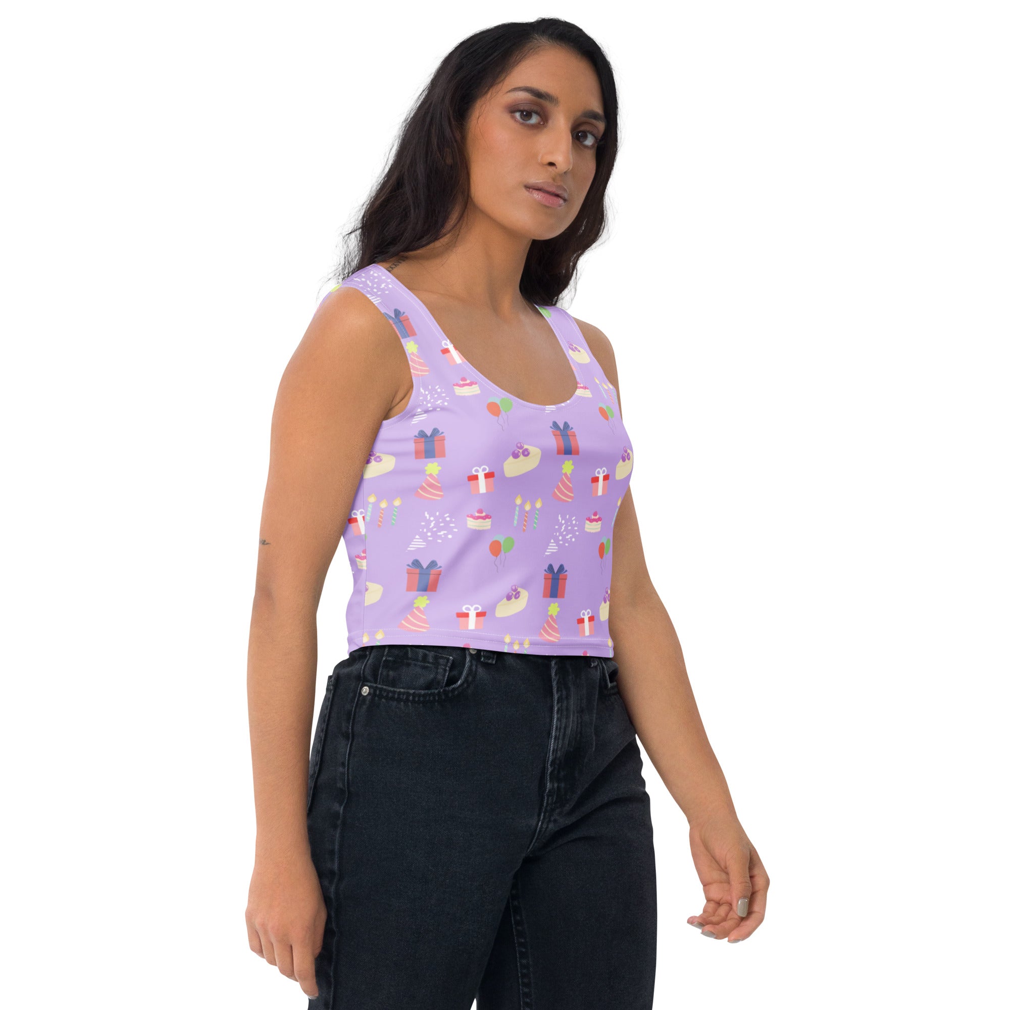 Women's Purple Birthday Party Buttery Soft Crop Top- Quick-Drying UPF 50+ Stretch Top