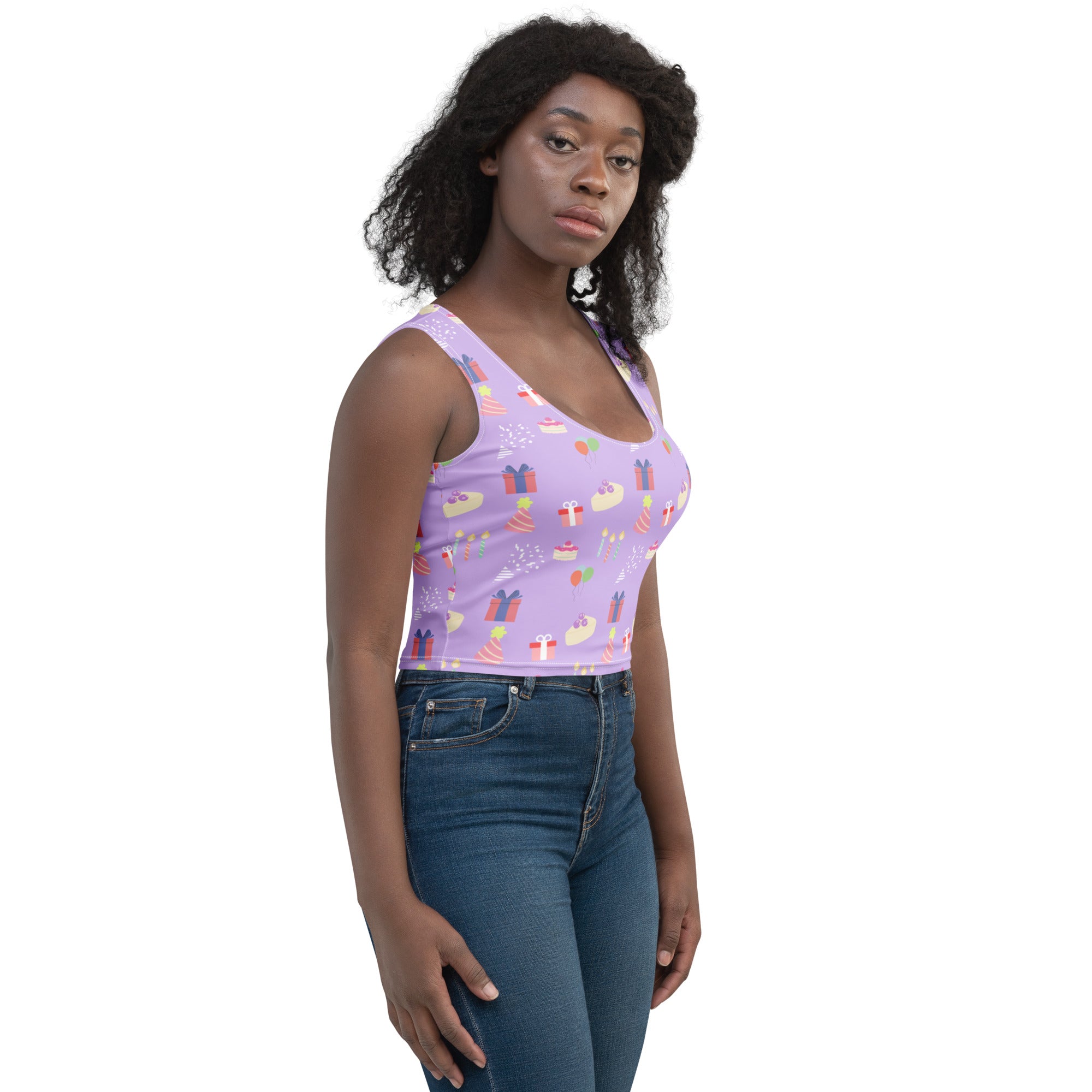 Women's Purple Birthday Party Buttery Soft Crop Top- Quick-Drying UPF 50+ Stretch Top