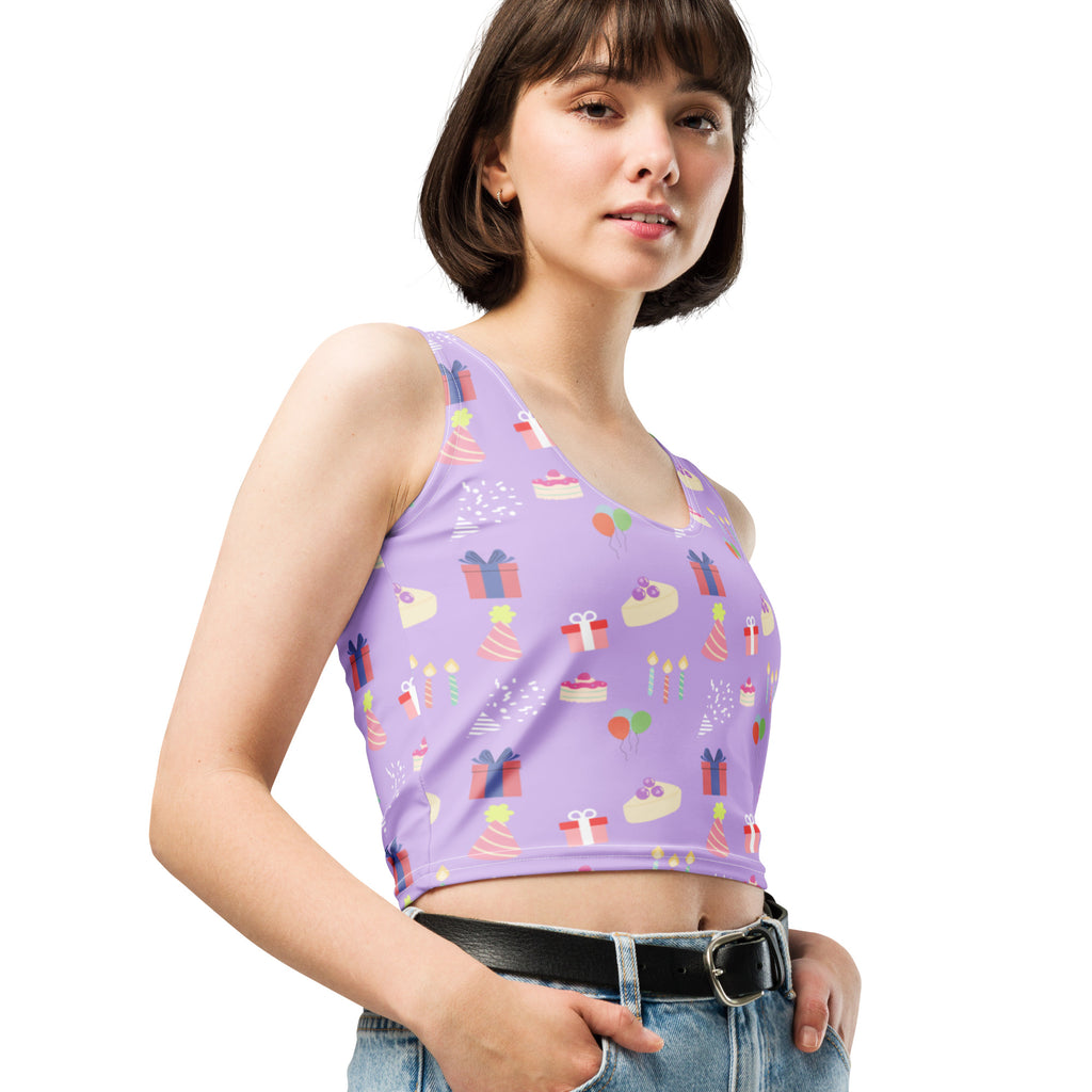 Women's Purple Birthday Party Buttery Soft Crop Top- Quick-Drying UPF 50+ Stretch Top
