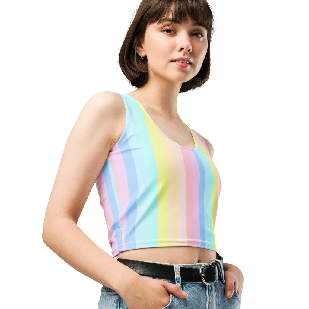 Women's Pastel Stripe Buttery Soft Crop Top- Quick-Drying UPF 50+ Stretch Top