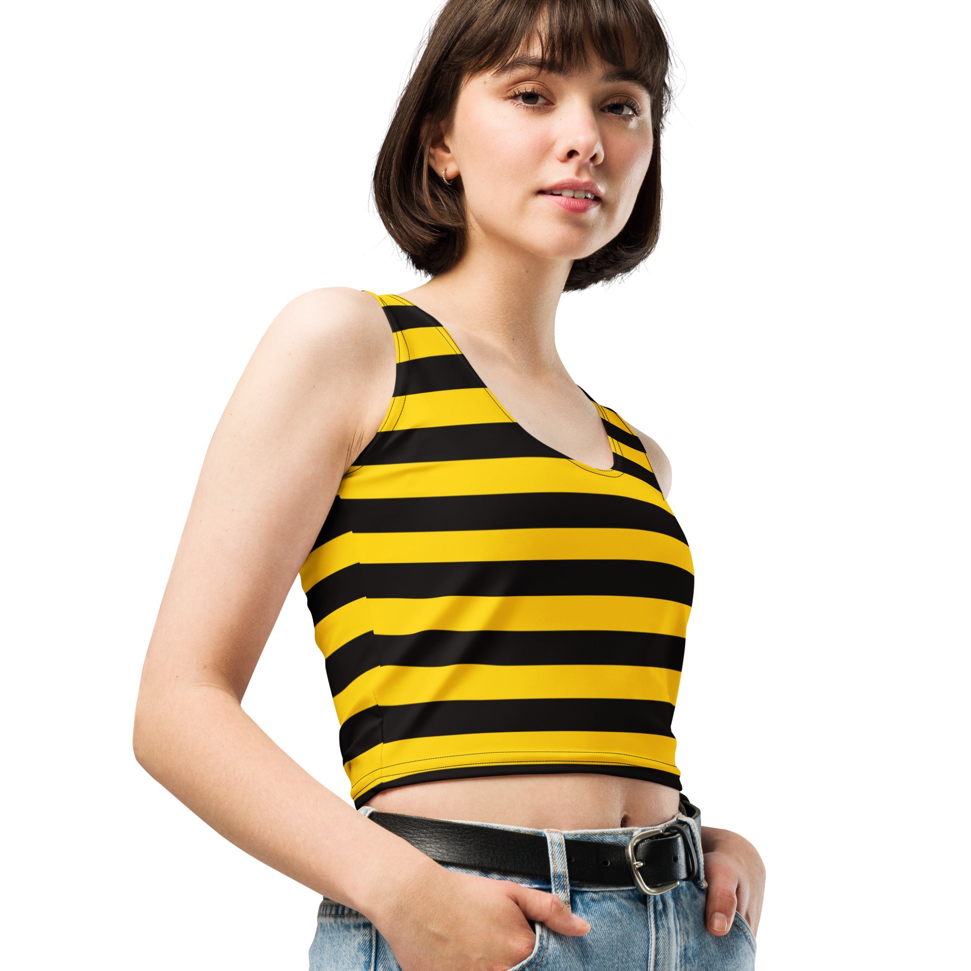 Women's Bee Stripe Buttery Soft Crop Top- Quick-Drying UPF 50+ Stretch Top