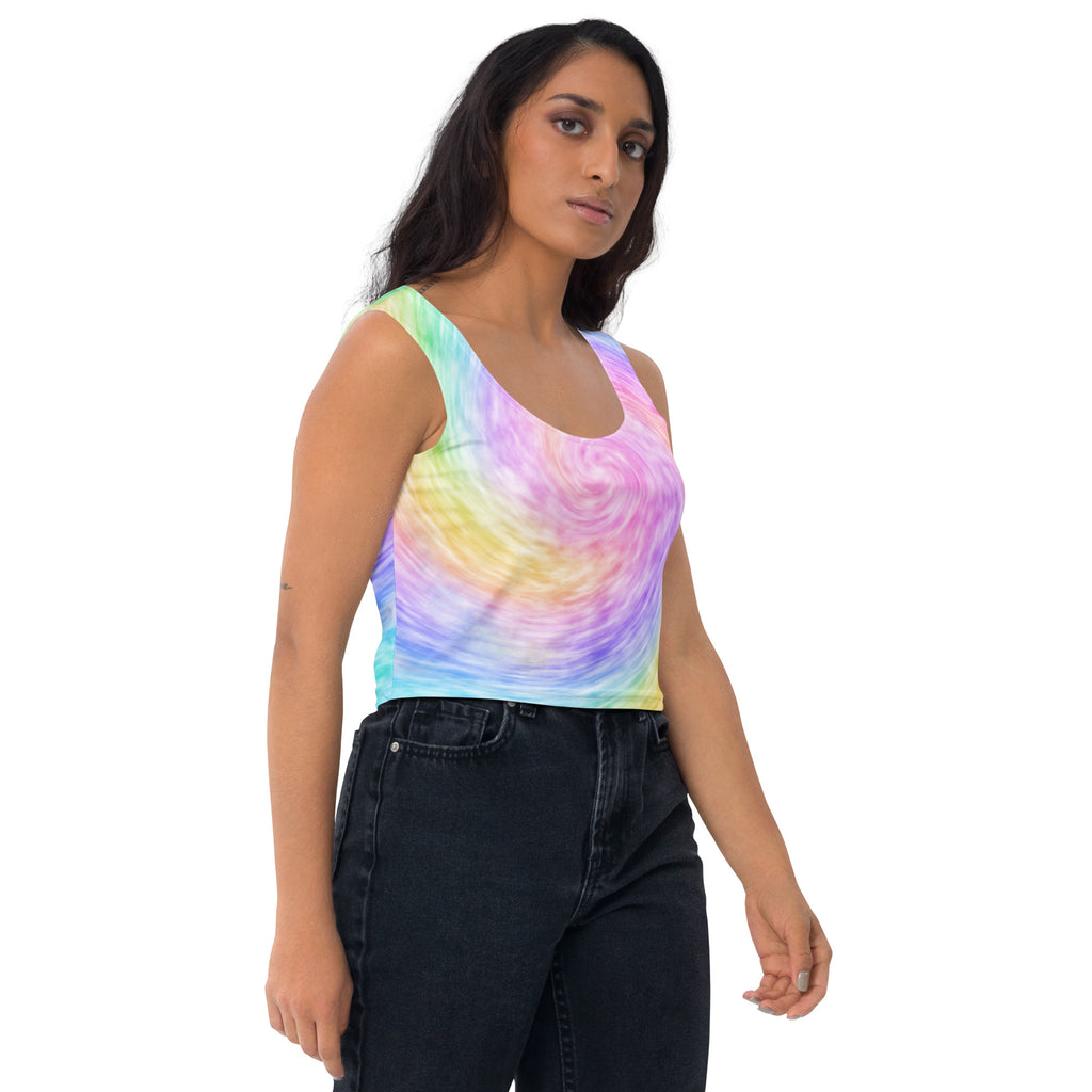 Women's Rainbow Tie Dye Buttery Soft Crop Top- Quick-Drying UPF 50+ Stretch Top