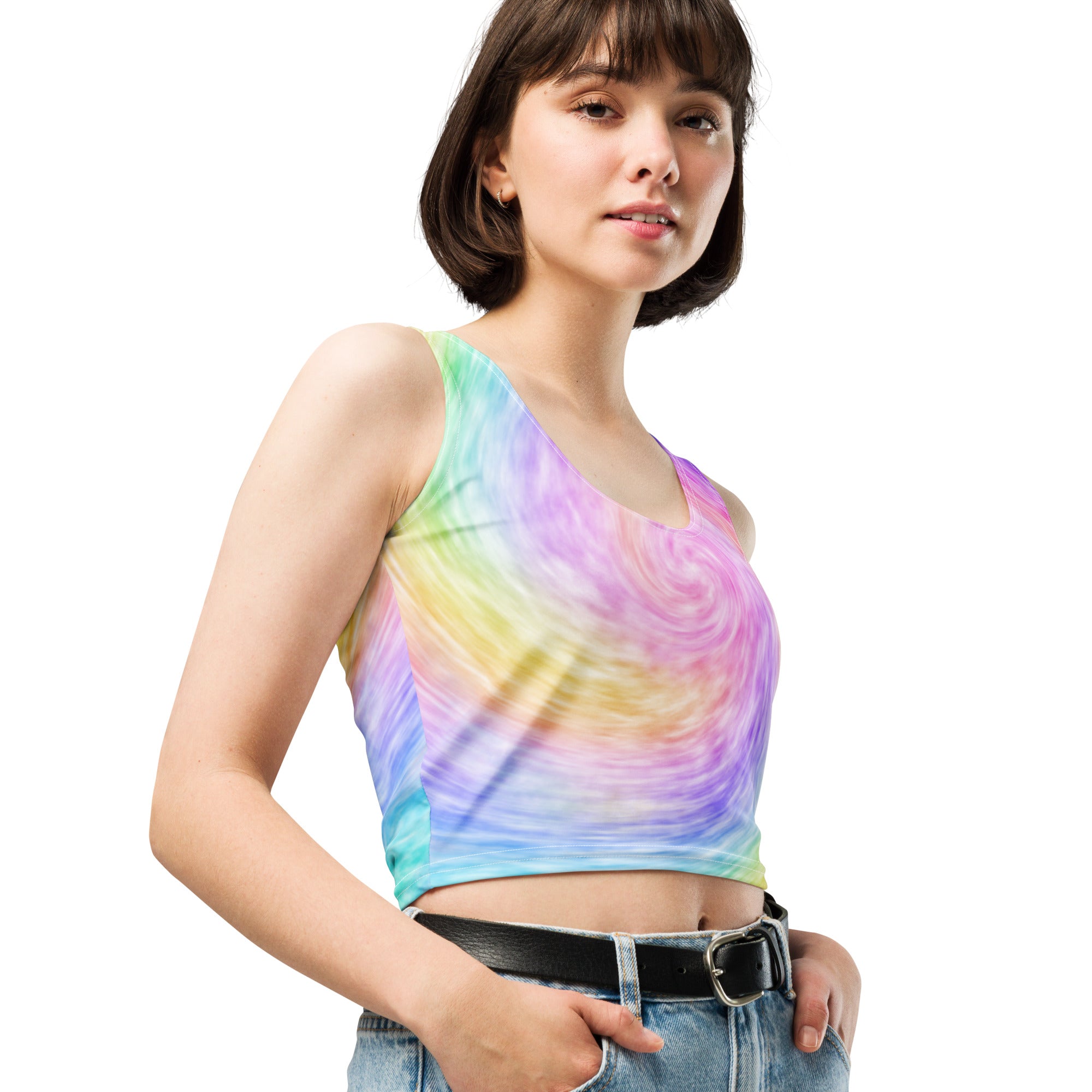 Women's Rainbow Tie Dye Buttery Soft Crop Top- Quick-Drying UPF 50+ Stretch Top
