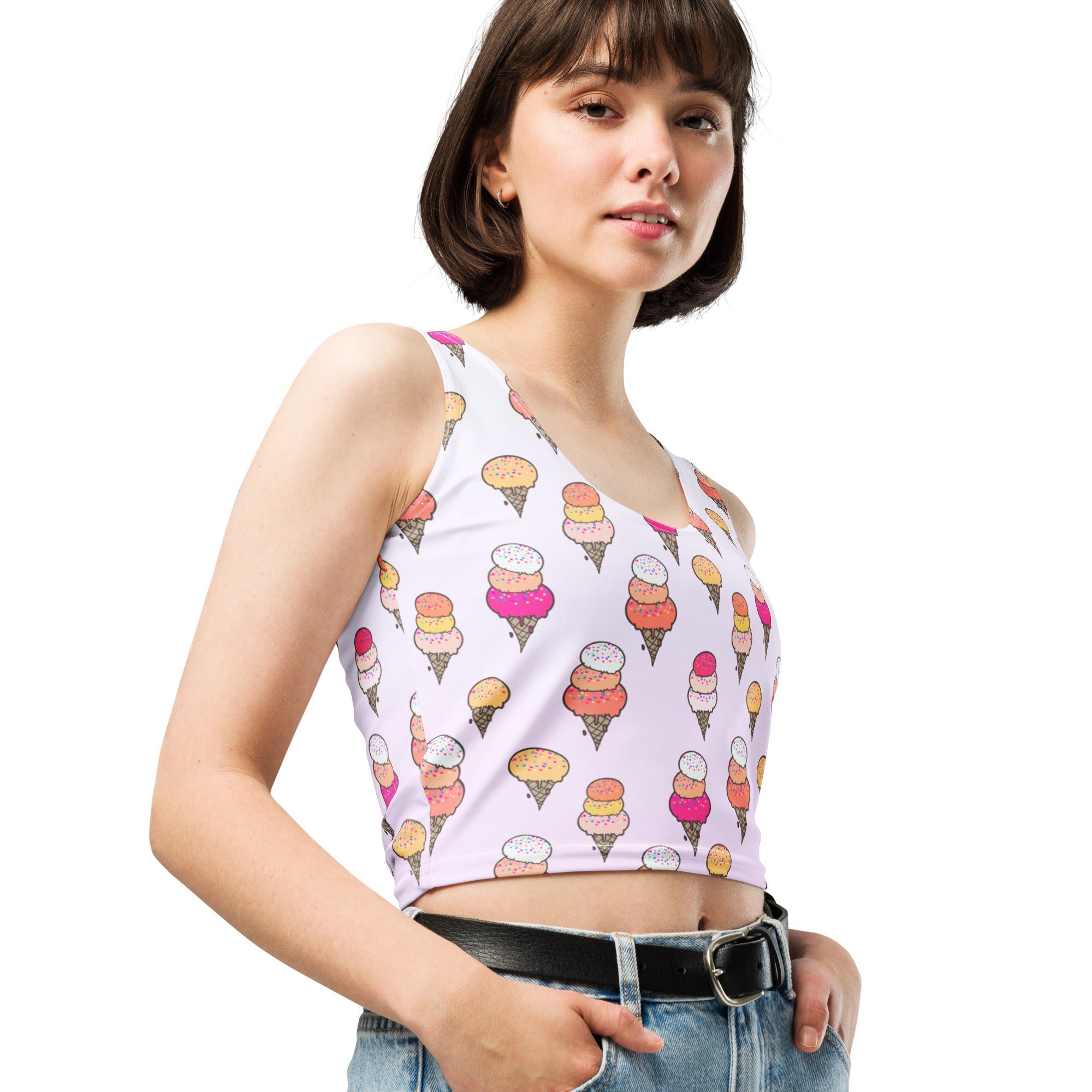 Women's Ice Cream Cone Buttery Soft Crop Top- Quick-Drying UPF 50+ Stretch Top