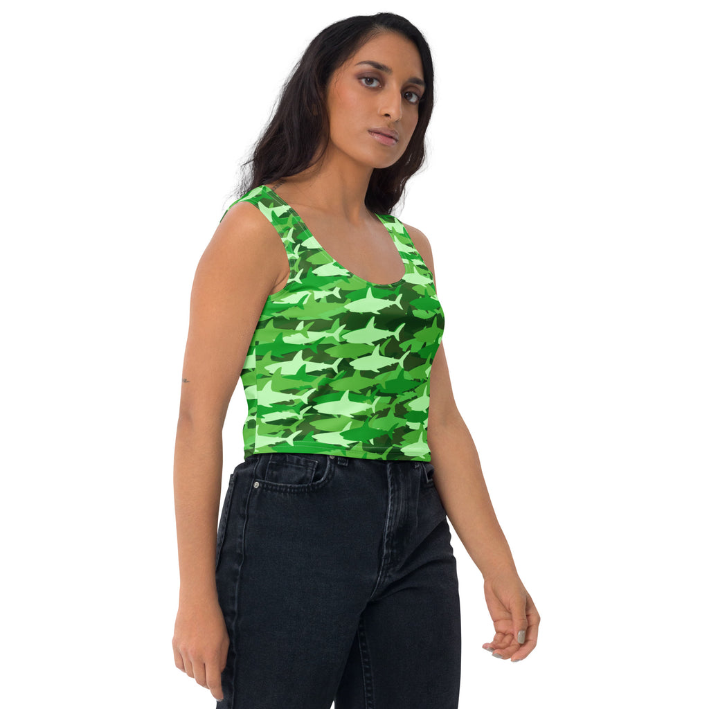 Women's Green Shark Camouflage Buttery Soft Crop Top- Quick-Drying UPF 50+ Stretch Top