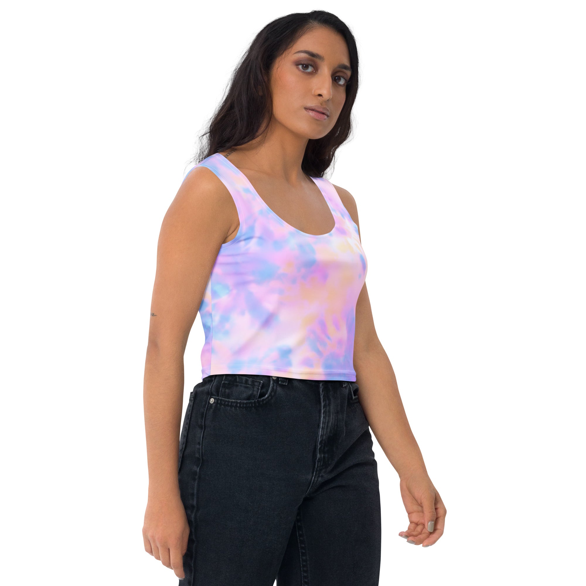 Women's Pastel Watercolor Buttery Soft Crop Top- Quick-Drying UPF 50+ Stretch Top