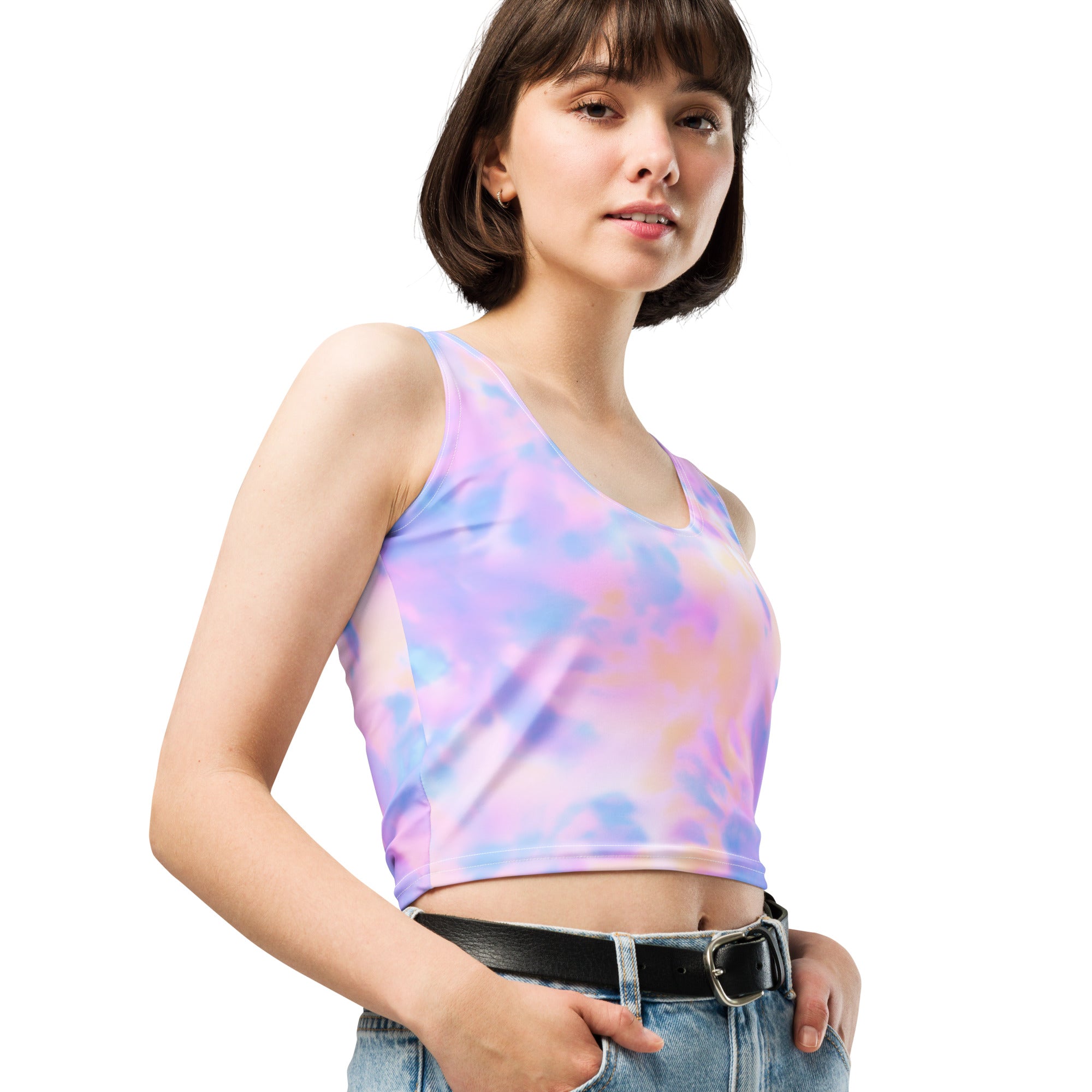 Women's Pastel Watercolor Buttery Soft Crop Top- Quick-Drying UPF 50+ Stretch Top