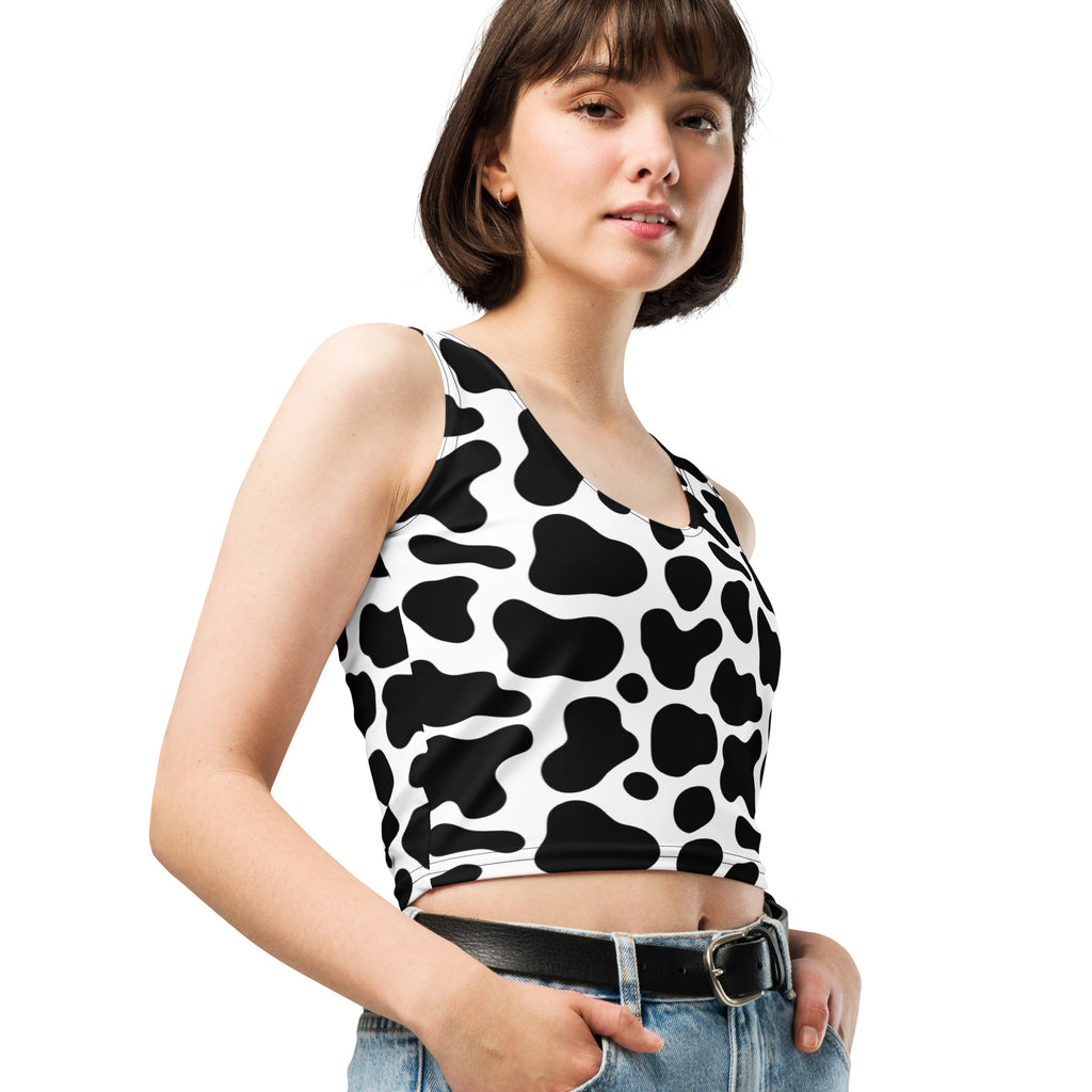 Women's Cow Print Buttery Soft Crop Top- Quick-Drying UPF 50+ Stretch Top