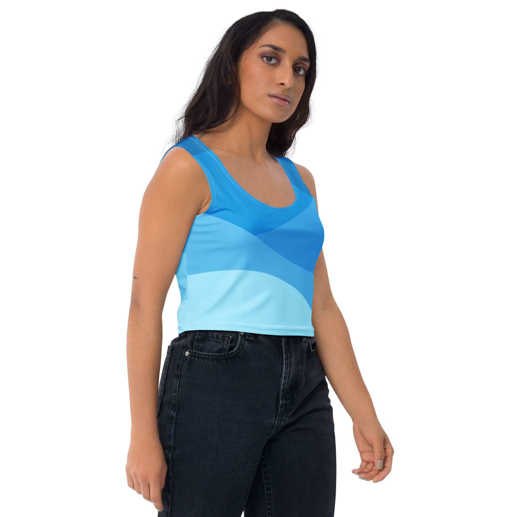 Women's Blue Waves Buttery Soft Crop Top- Quick-Drying UPF 50+ Stretch Top
