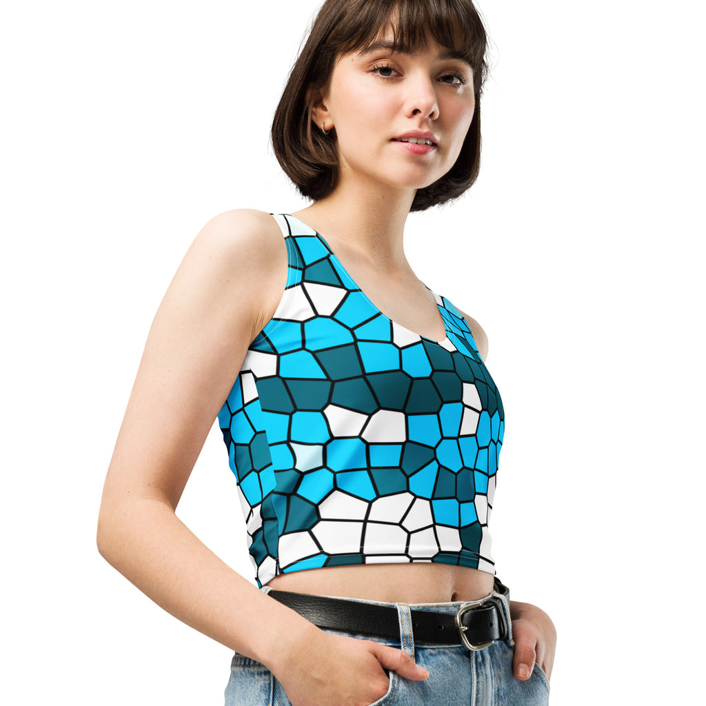 Women's Blue Abstract Buttery Soft Crop Top- Quick-Drying UPF 50+ Stretch Top
