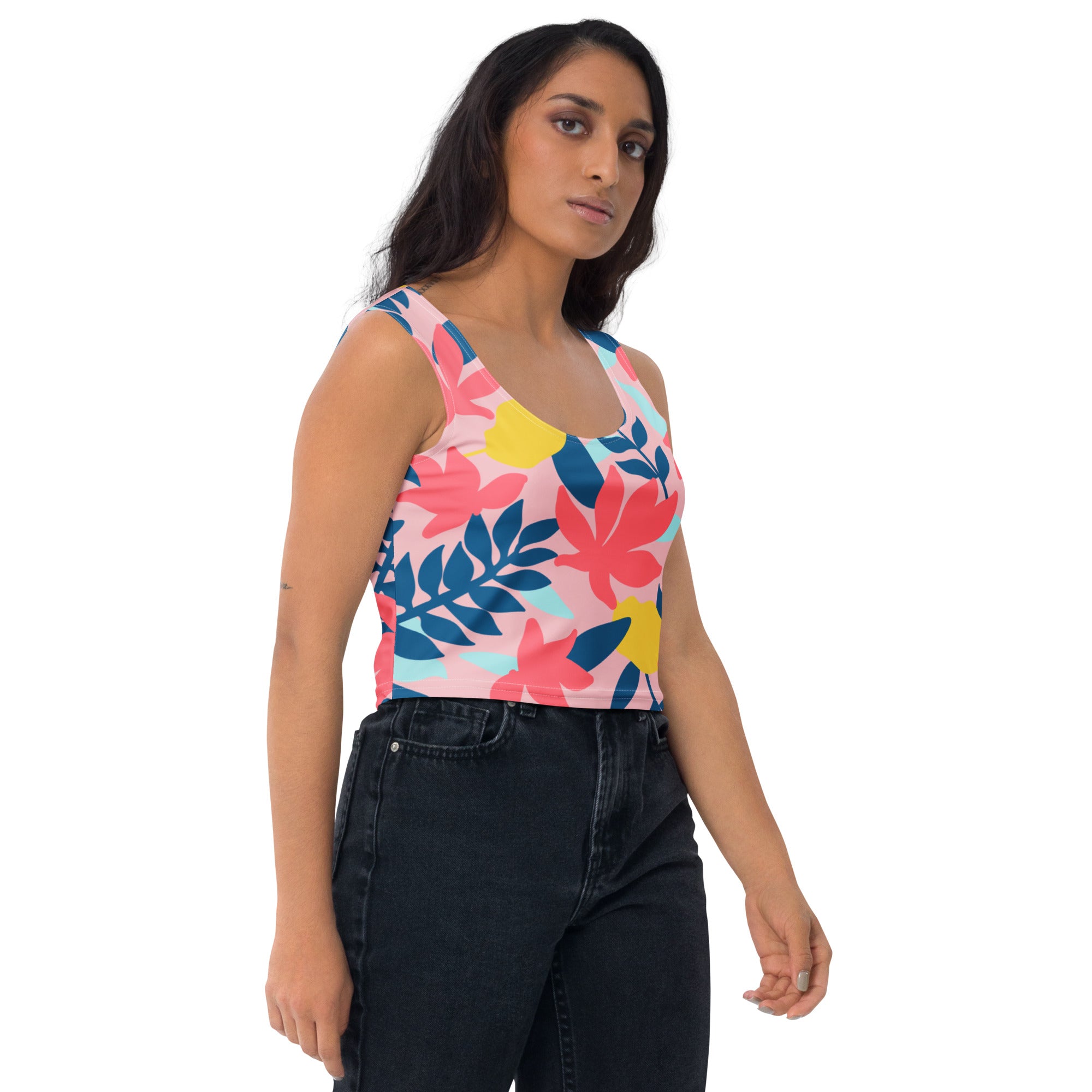 Women's Tropical Floral Buttery Soft Crop Top- Quick-Drying UPF 50+ Stretch Top