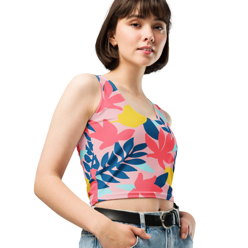Women's Tropical Floral Buttery Soft Crop Top- Quick-Drying UPF 50+ Stretch Top